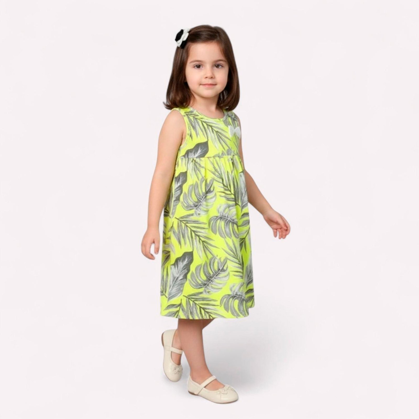 Vista 2 Infantil - Vestido Menina Folhagens Kyly off-white Kyly off-white