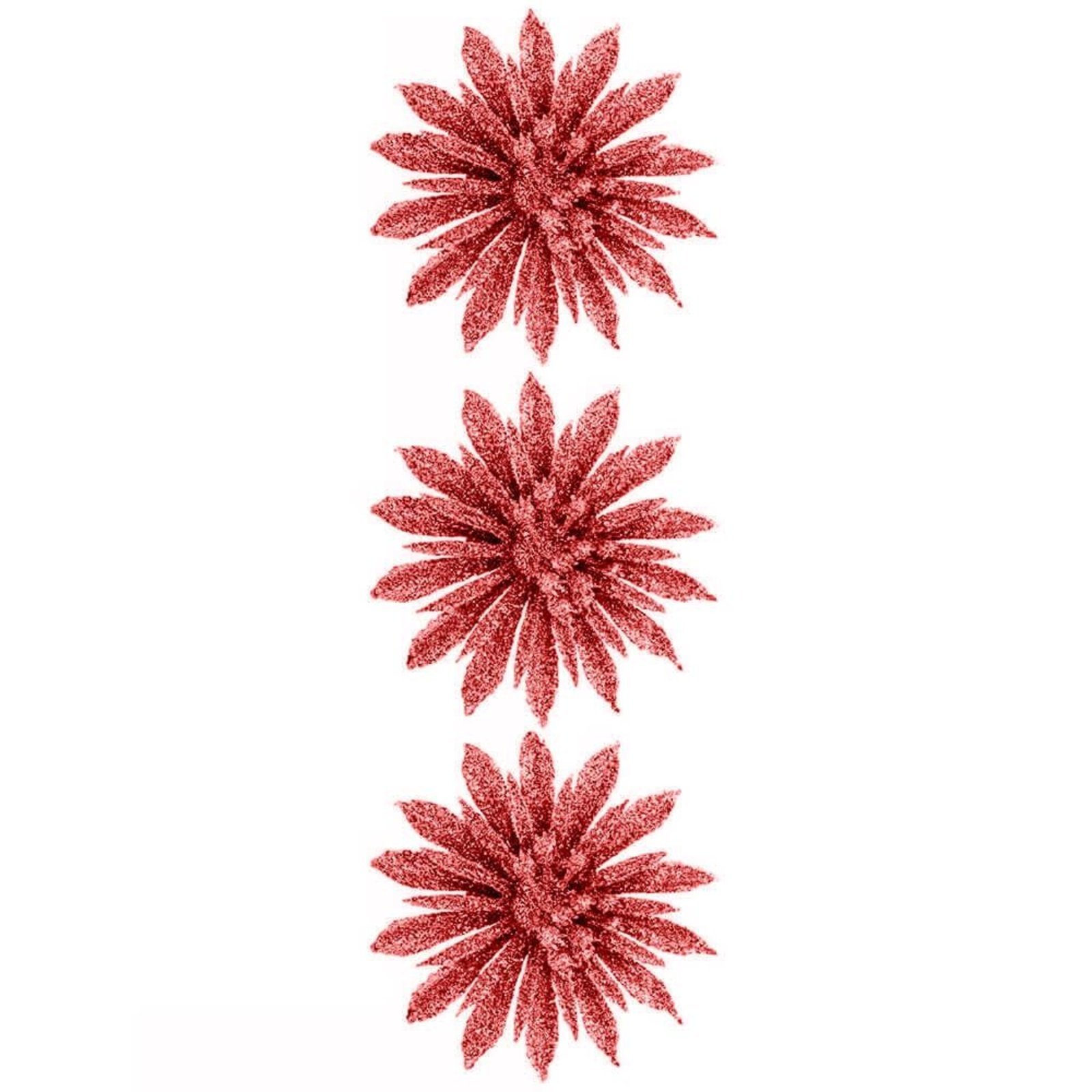 Enfeites de Natal Flores com Glitter Vermelho 3 peças 8cm - Casambiente