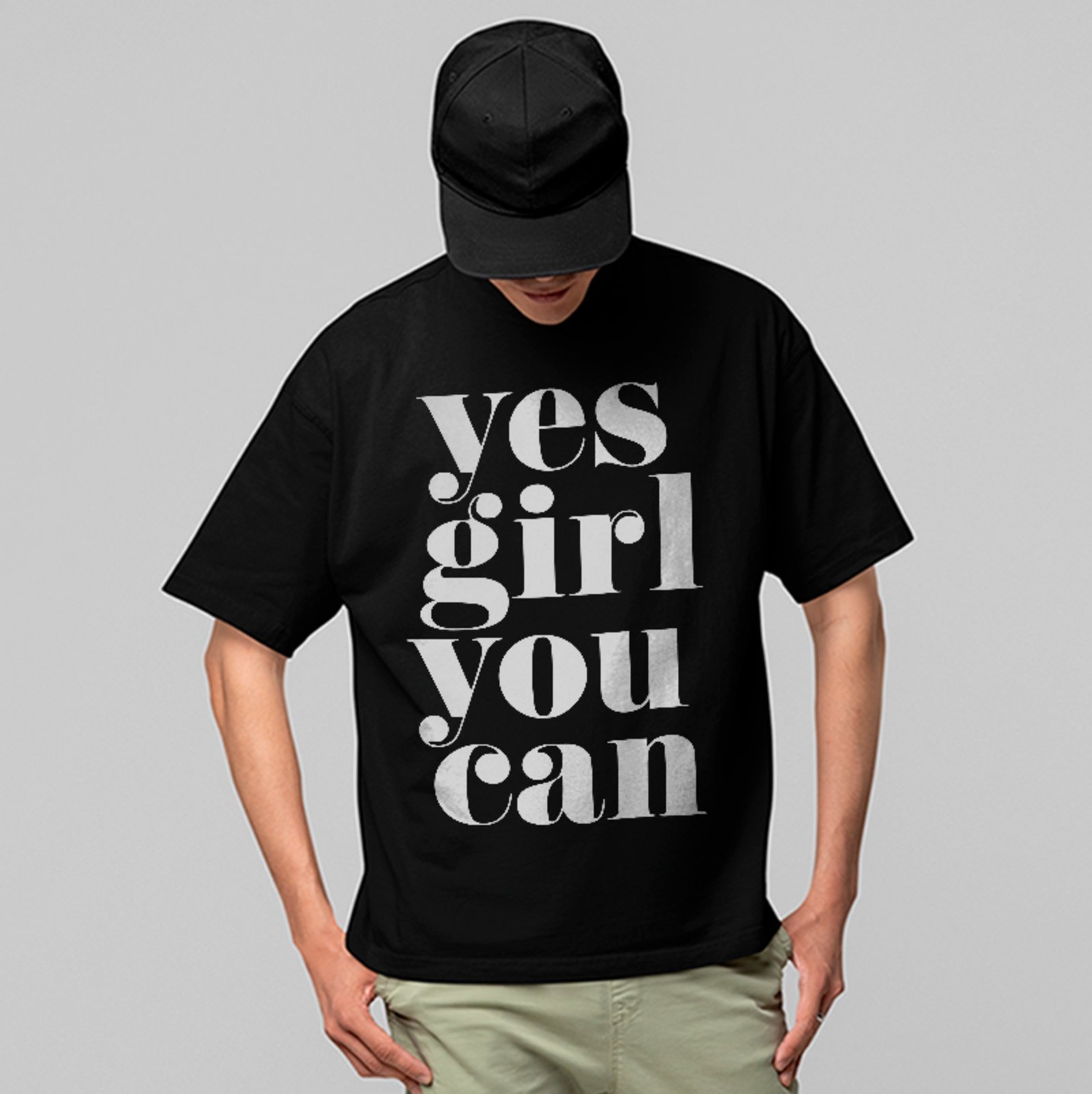 Camiseta Oversized Motivacional Yes Girl Street Style Trend Preto