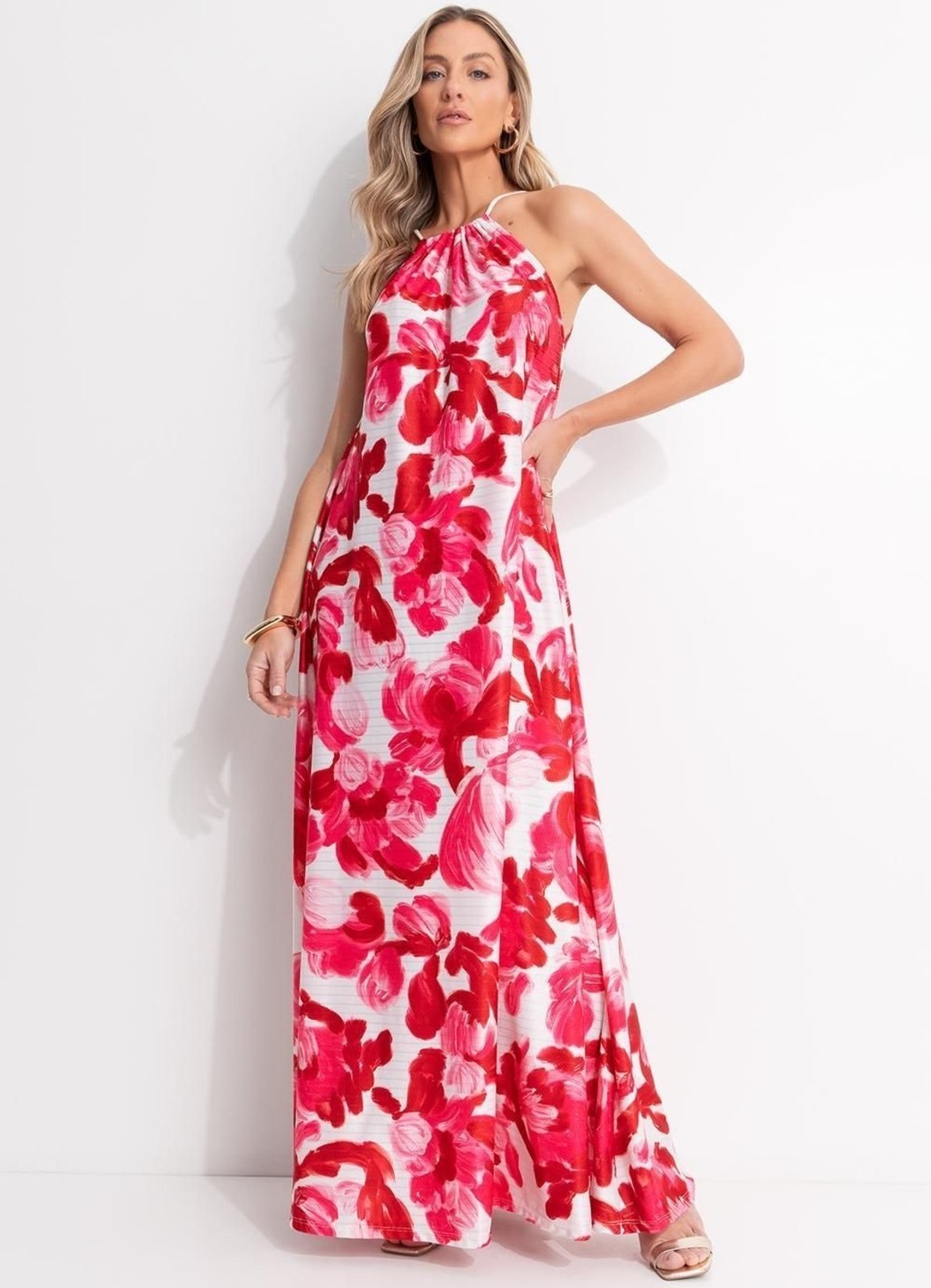Vestido Em Malha Texturizada Floral Rosa Quintess