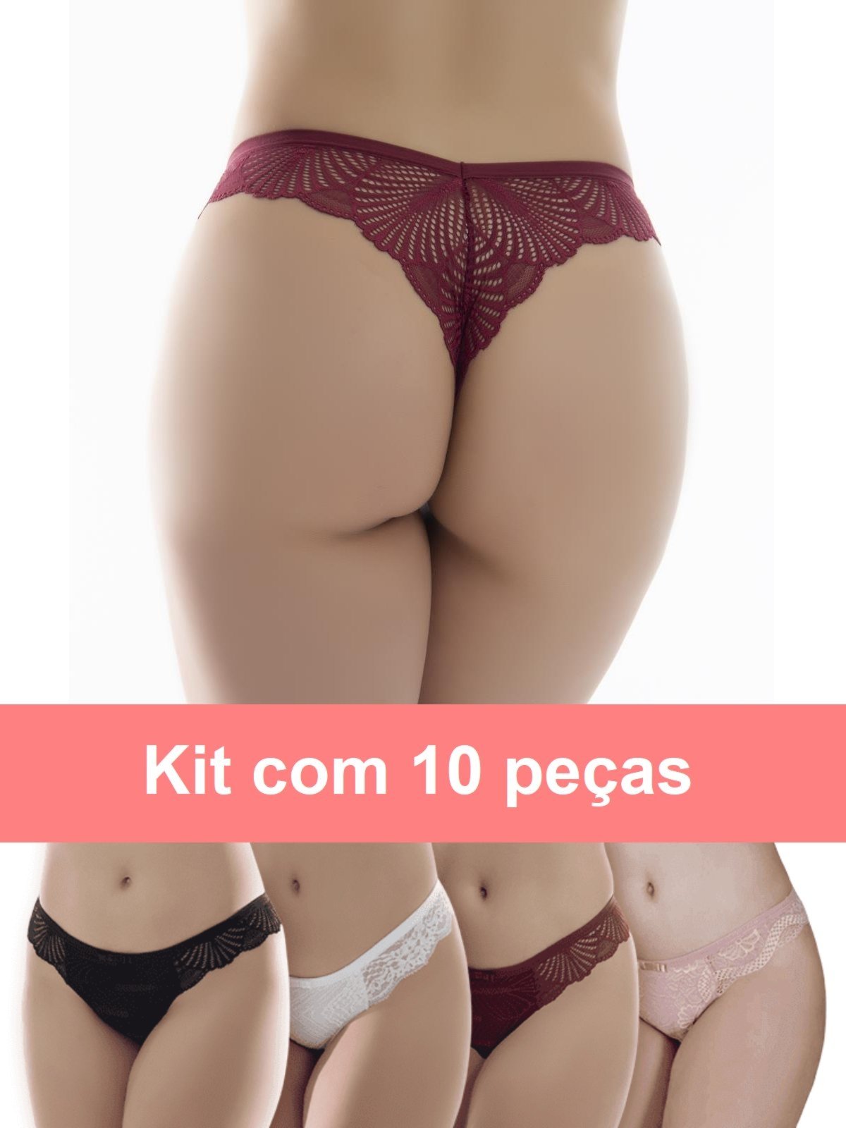 Kit 10 Calcinha Fio Dental Renda Sexy Tanga Lingerie Atacado Multicolorido