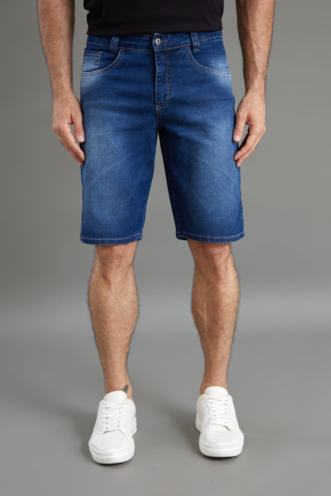 Bermuda Jeans Masculina Slim Fit Marmorizada Azul
