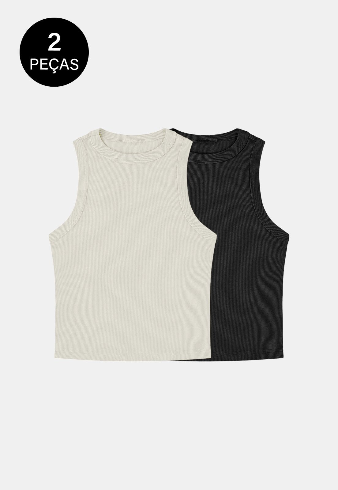 Kit 2 Regatas Canelada Confortável Feminina 100% Algodão Preto e Off-White Preto,Off-White