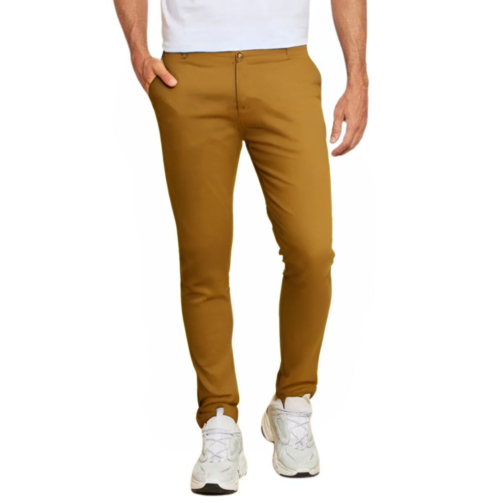 Calça de Sarja FMF Chino Com Bolso Traseiro Embutido Caramelo