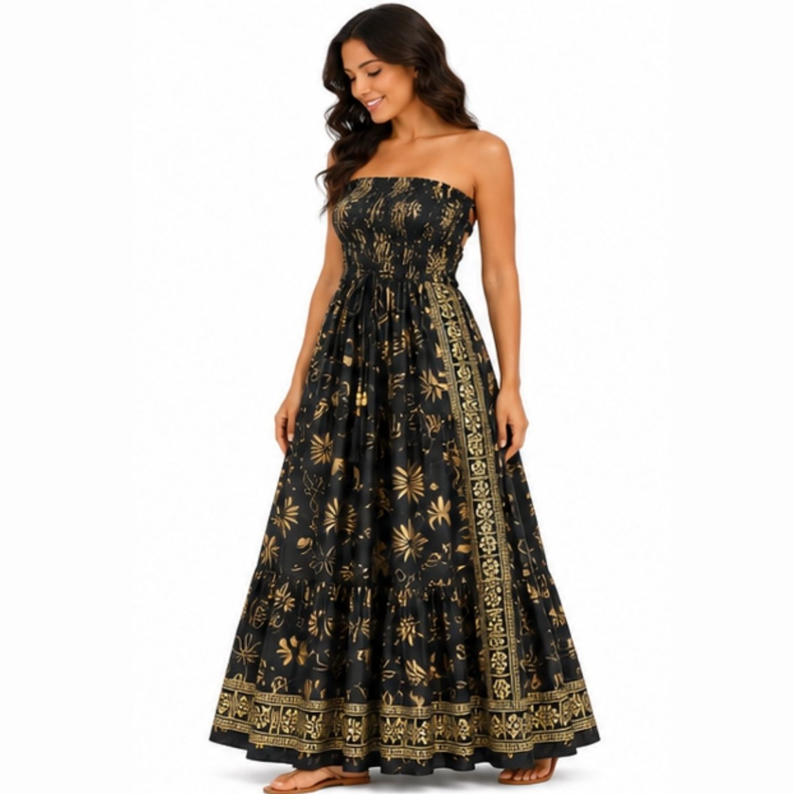 Vestido Longo Feminino Indiano Tomara que Caia com Lastex Preto