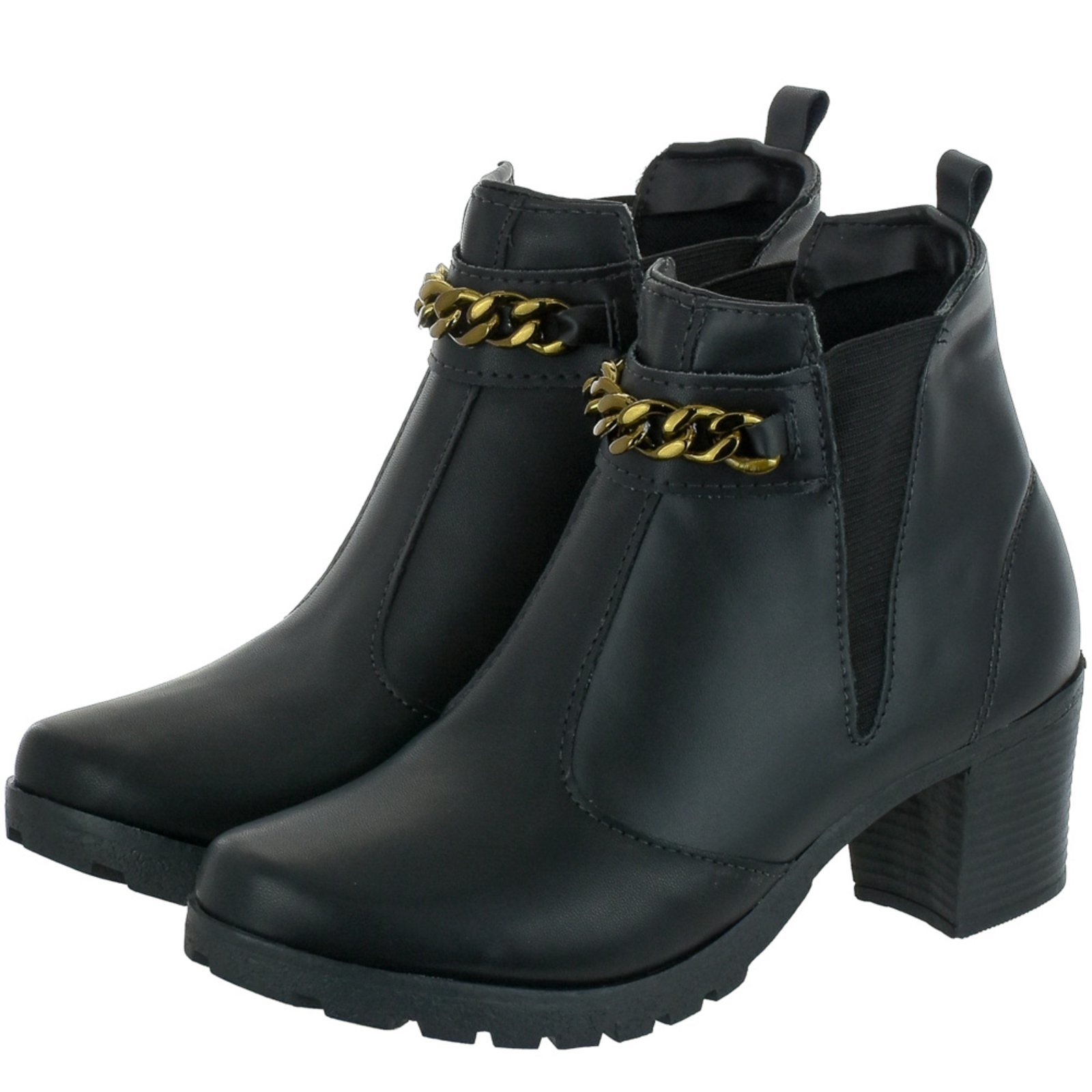 Bota Feminina Coturno Cano Curto Salto Medio Grosso Preto