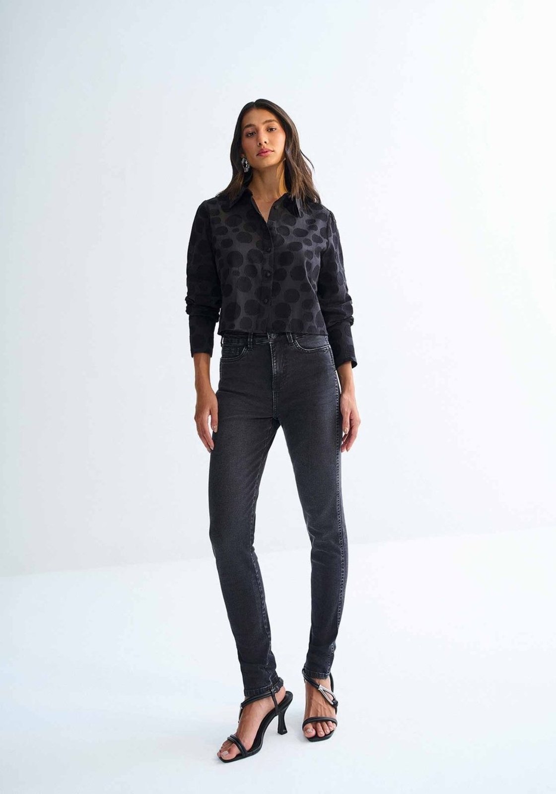 Calça Jeans Skinny Preta Perfect com Cintura Alta