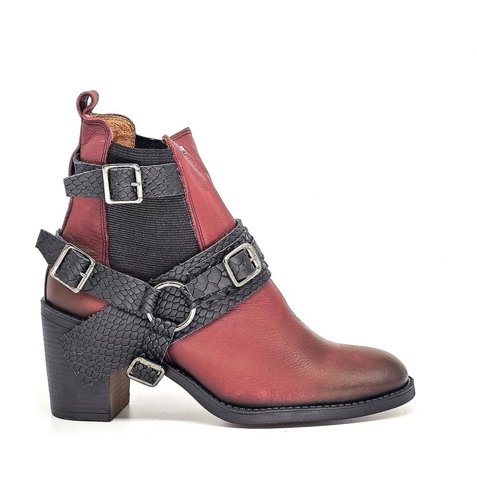 Bota Feminina ELO007V Couro Merlot Anc Preto Incolor