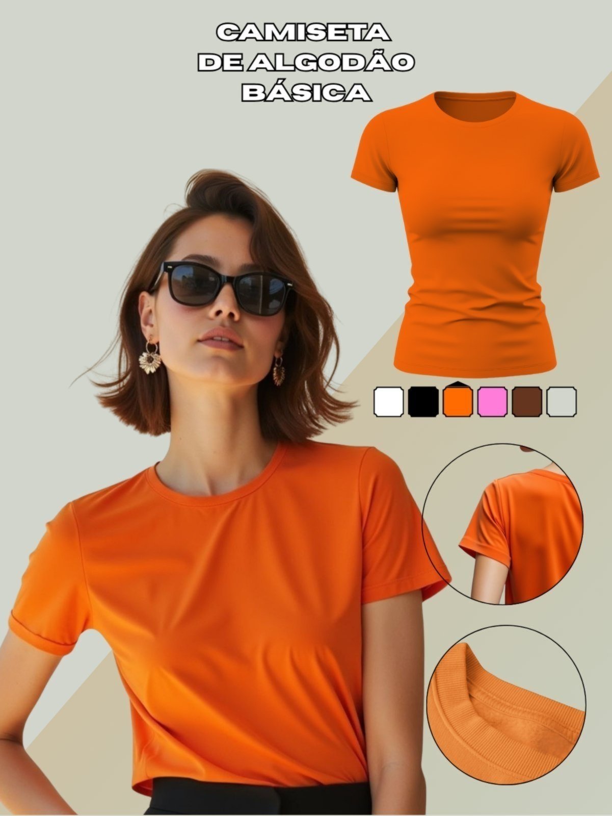 Camiseta GuGi Plus Size Lisa T-shirt Feminina Moda Camisa Básica Blusinha Laranja
