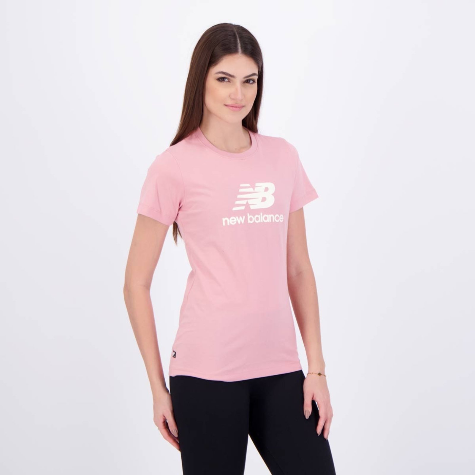 Vista 3 Camiseta New Balance Essentials Logo Feminina rosa New Balance rosa