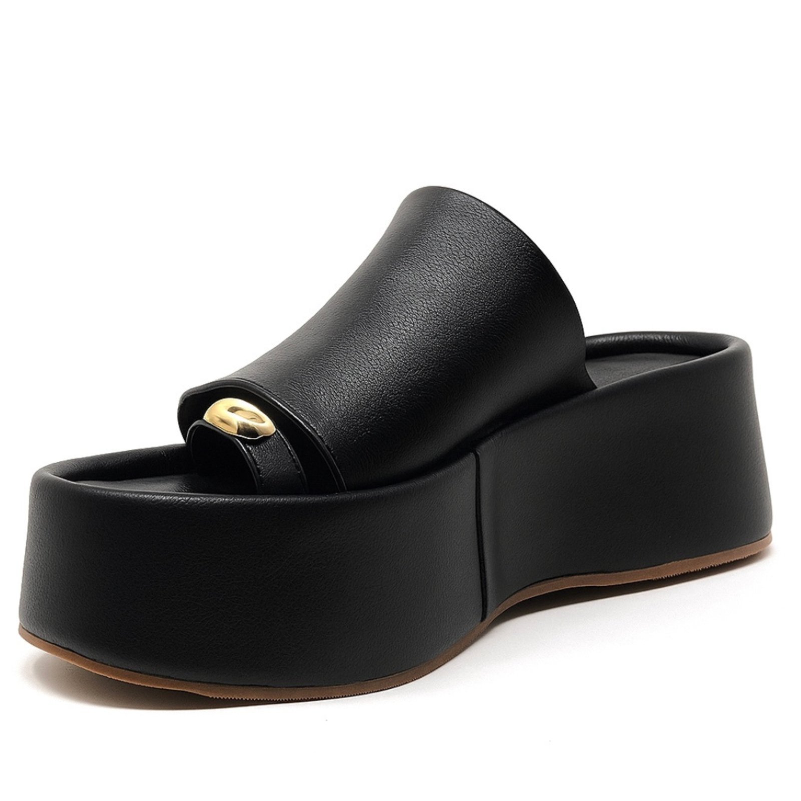 Sandália Tamanco Flat Plataforma Salto Alto 5001 Floter Preto Flor Da Pele
