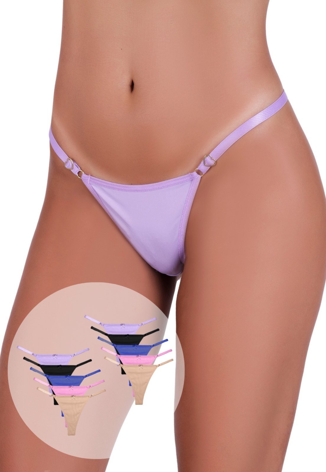 Vista 2 Kit 10 Calcinhas String Feminina Fio Dental Duplo Regulagem Lateral Charmosa Concept Lingerie multicolorido Concept Lingerie multicolorido