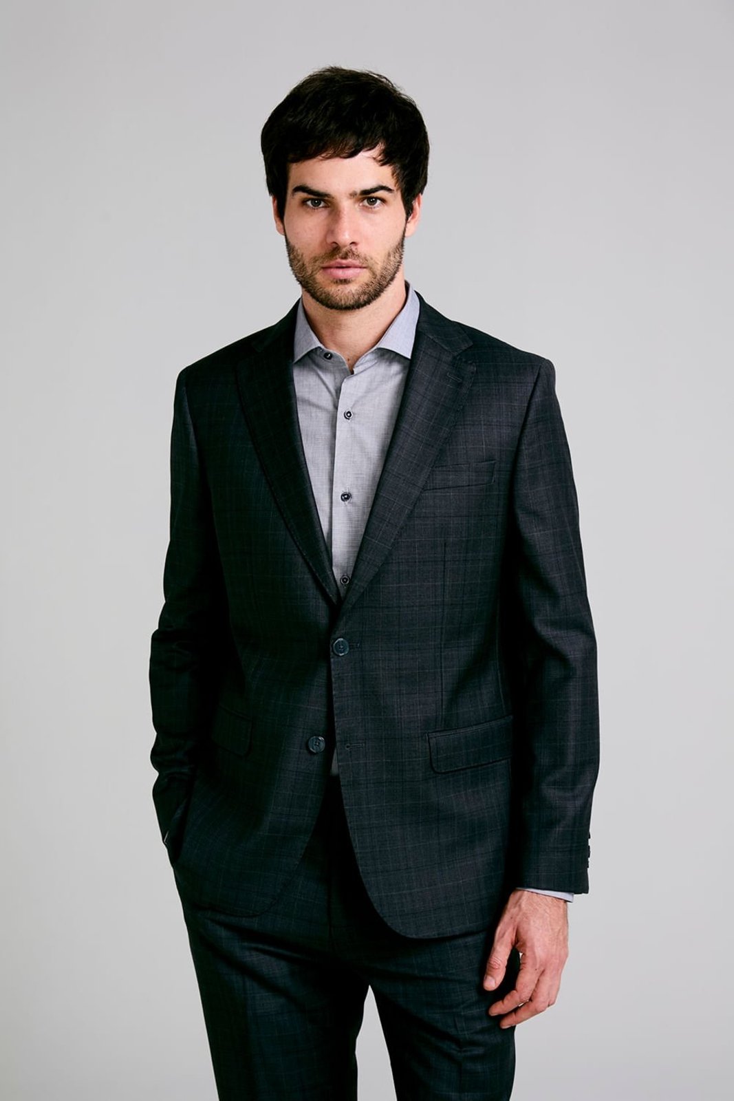 HIGHSTIL Terno Slim Fit Lã Xadrez - Cinza Grafite