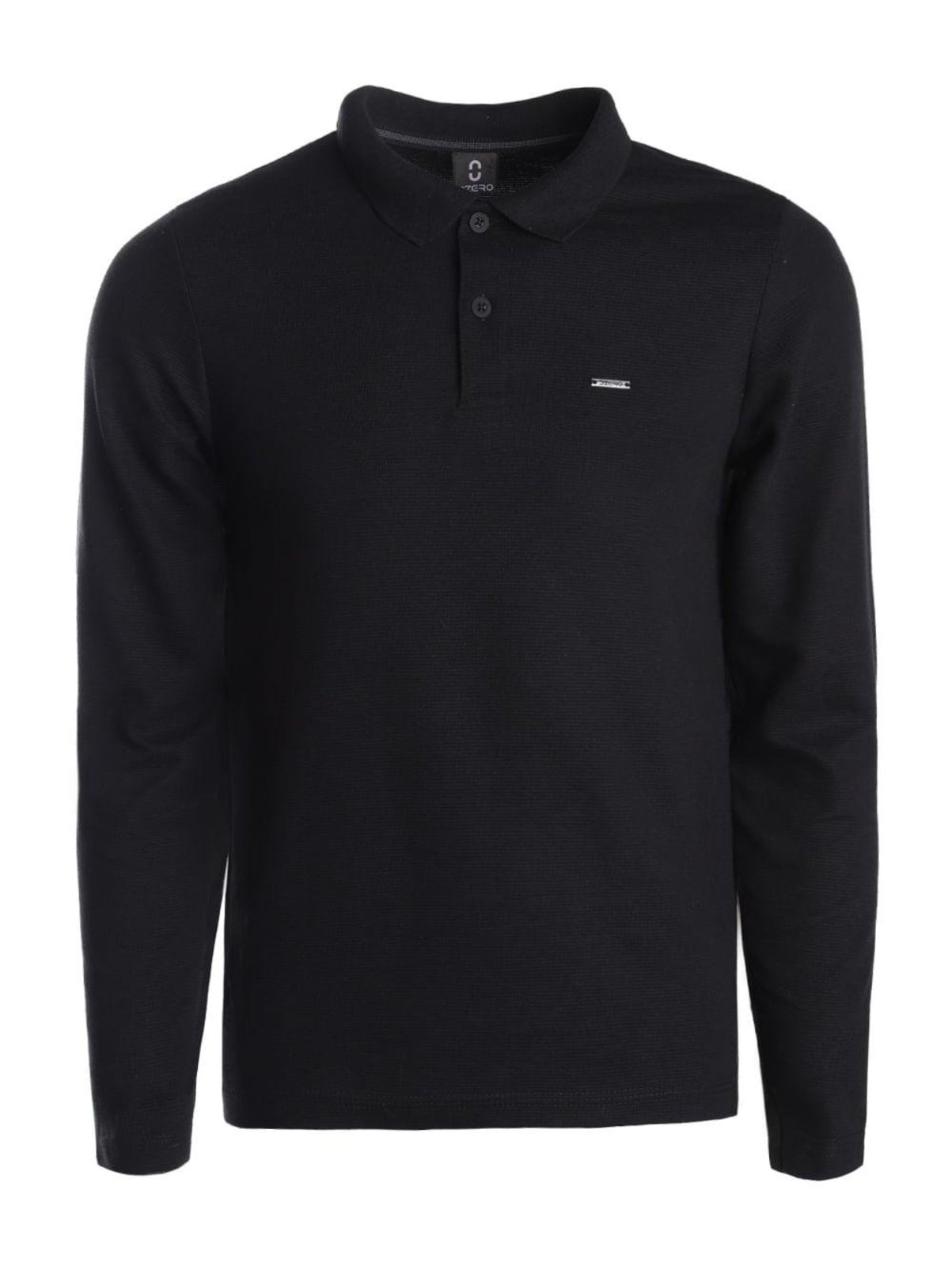 Polo Malha Texturizada Manga Longa Masculina PRETO