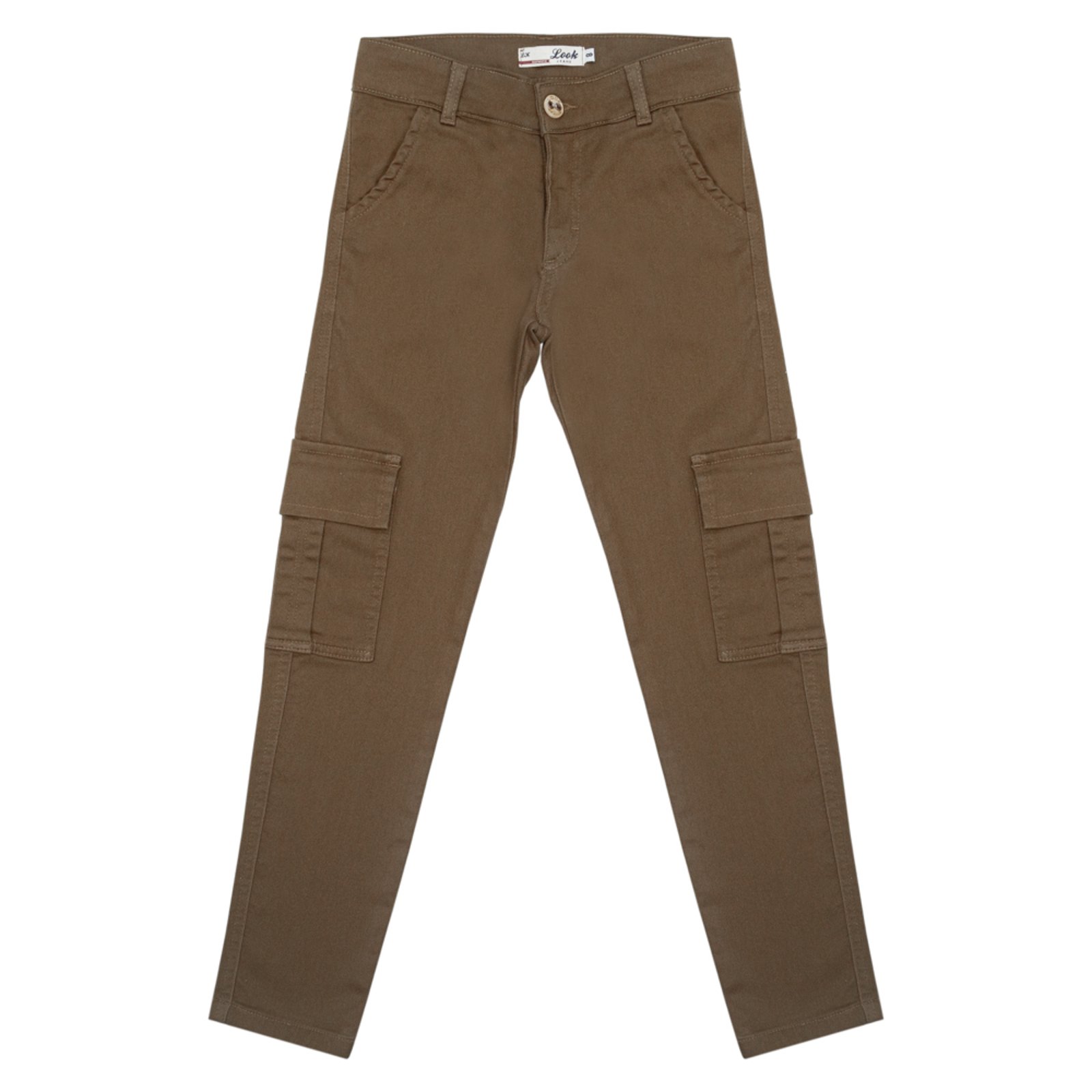 Infantil – Calça Juvenil Look Jeans Sarja Cargo Moletom Marrom