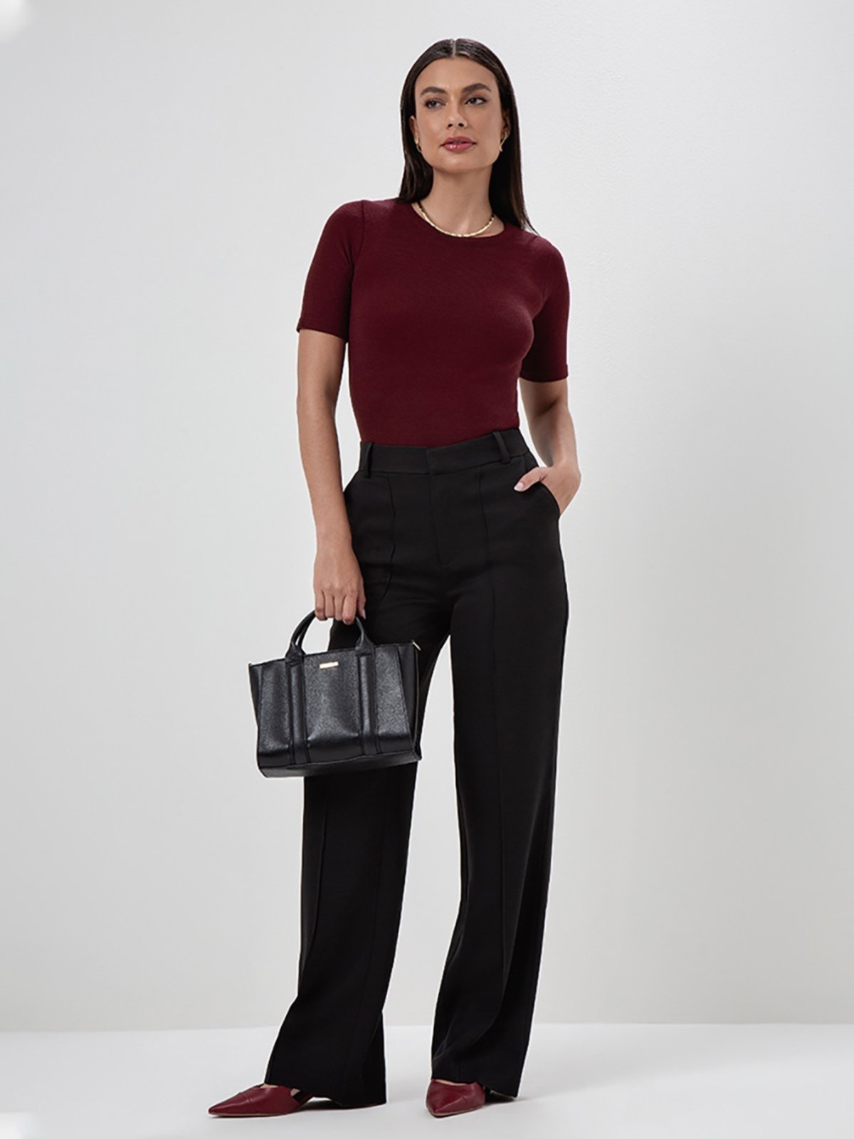 Calça Wide Leg de Alfaiataria Preto Zenilda