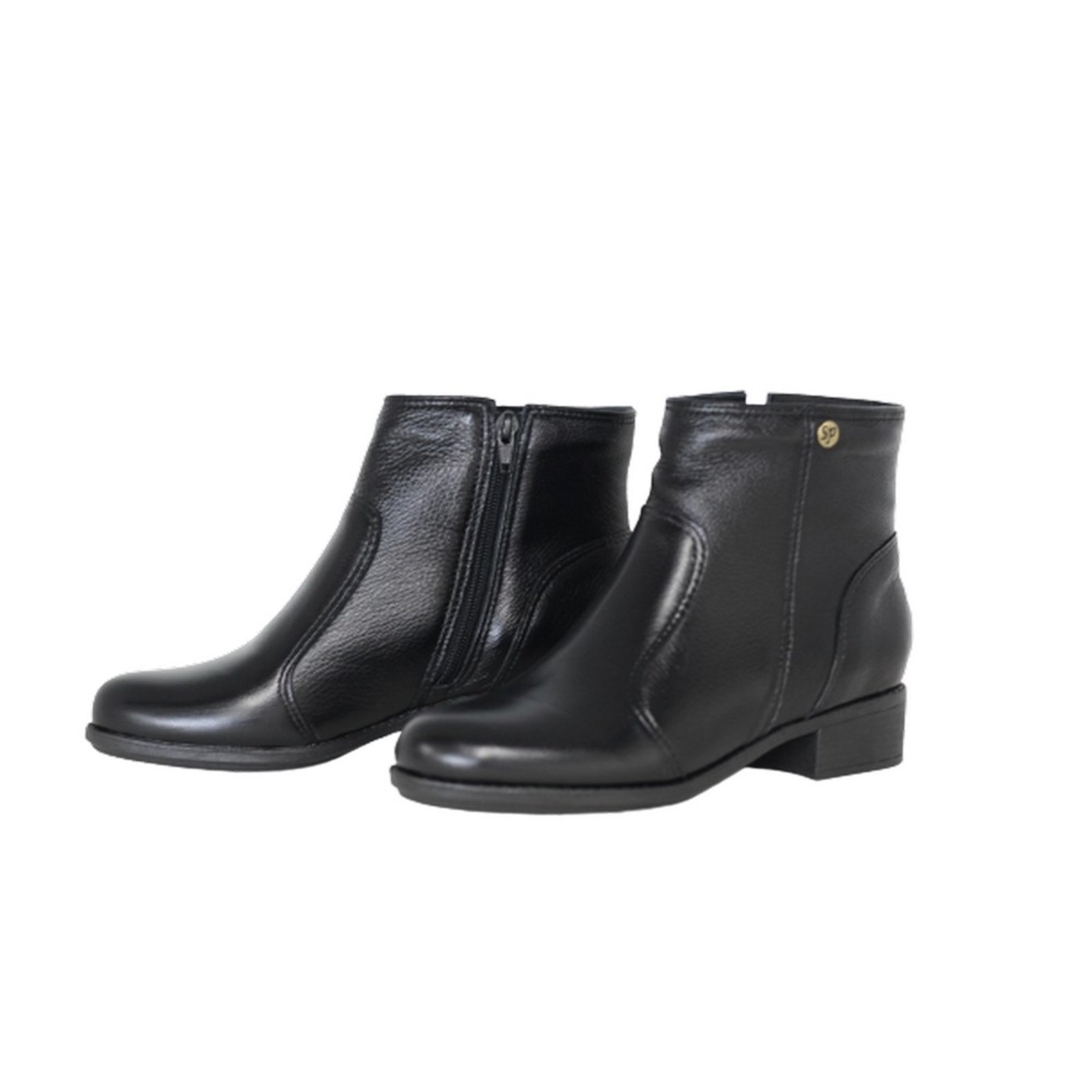 Bota Feminina Bico Redondo Cano Curto Couro Salto 1,5 CM Spinelli