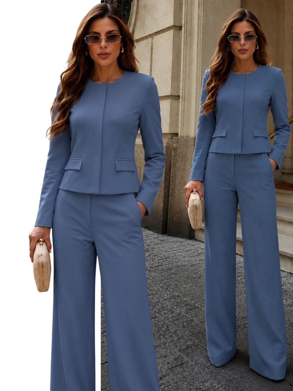 Conjunto Feminino Alfaiataria Divina Gata Jaqueta e Calça - Azul Jeans