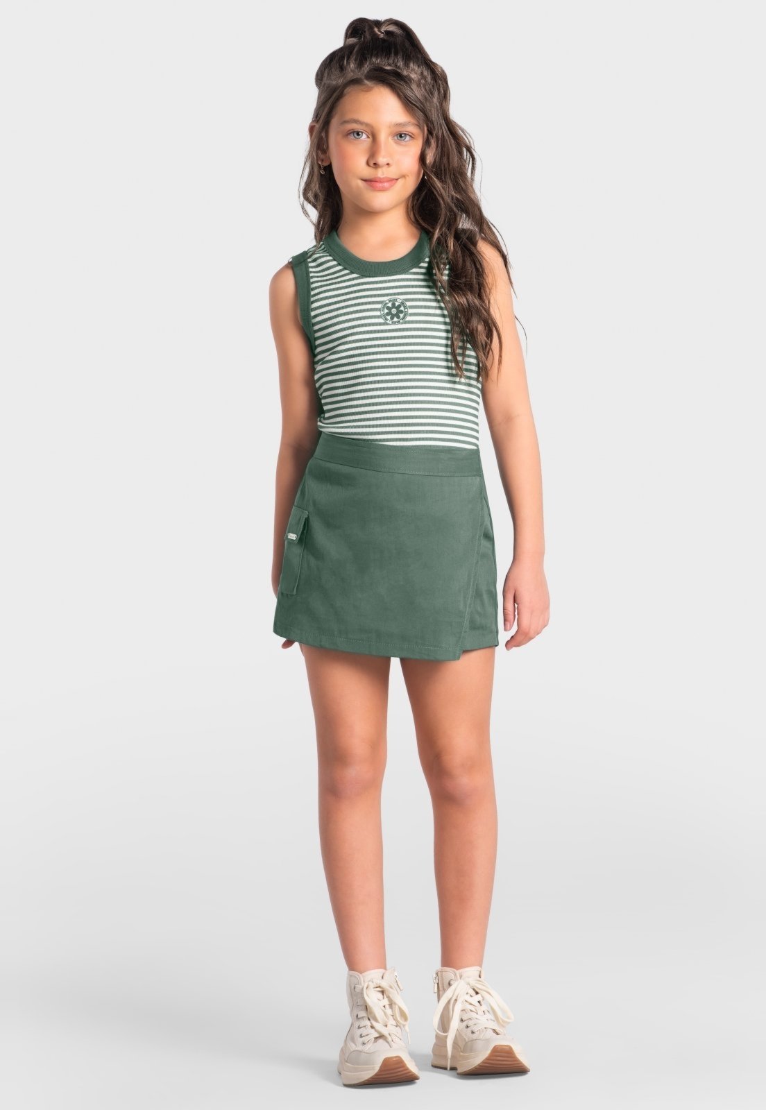 Vista 2 Infantil - Conjunto menina com listras Brandili verde Brandili verde