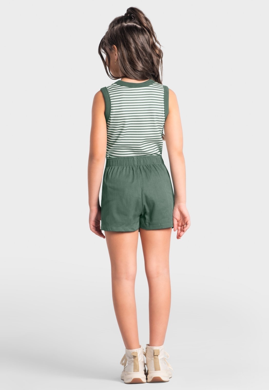 Vista 3 Infantil - Conjunto menina com listras Brandili verde Brandili verde