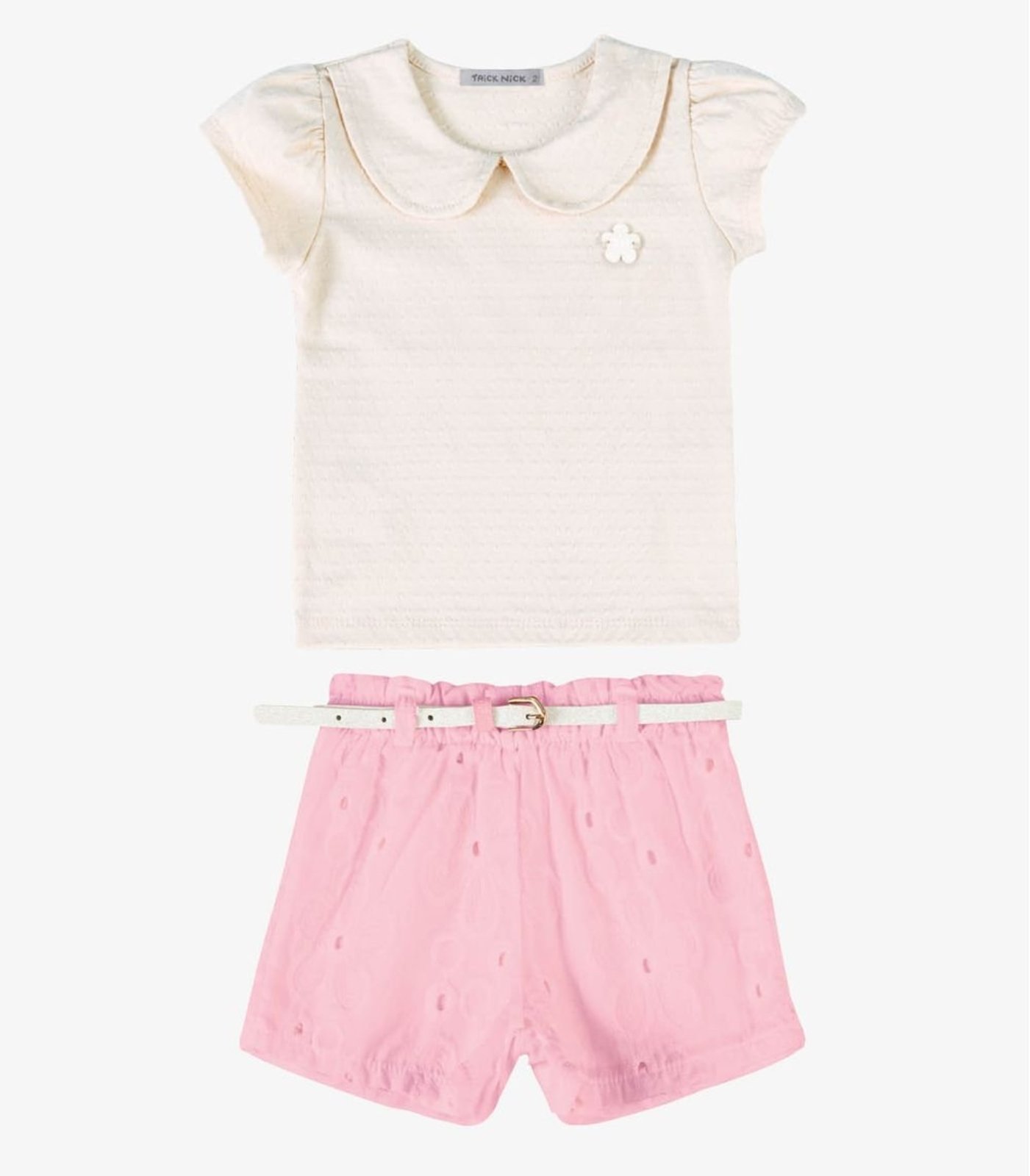 Infantil - Conjunto Verão Menina Com Plaquinha Trick Nick Bege