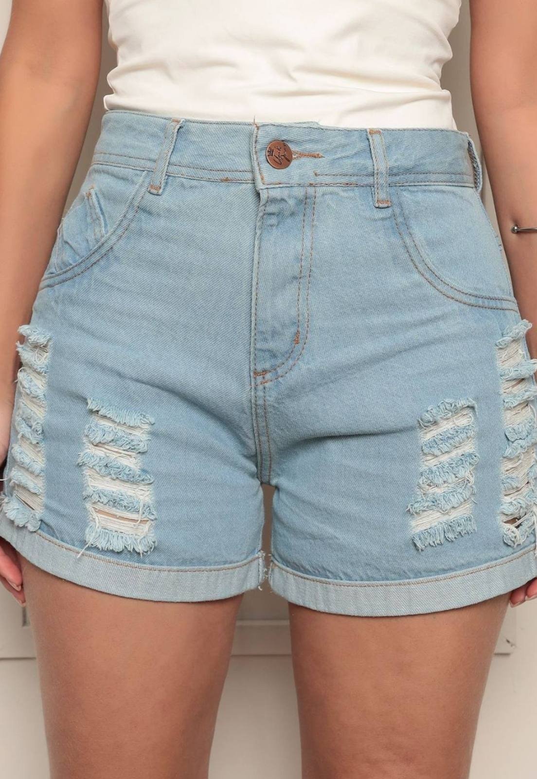 Shorts Feminino Niha Jeans com Barra Despojada e Moderno Lavagem Clara