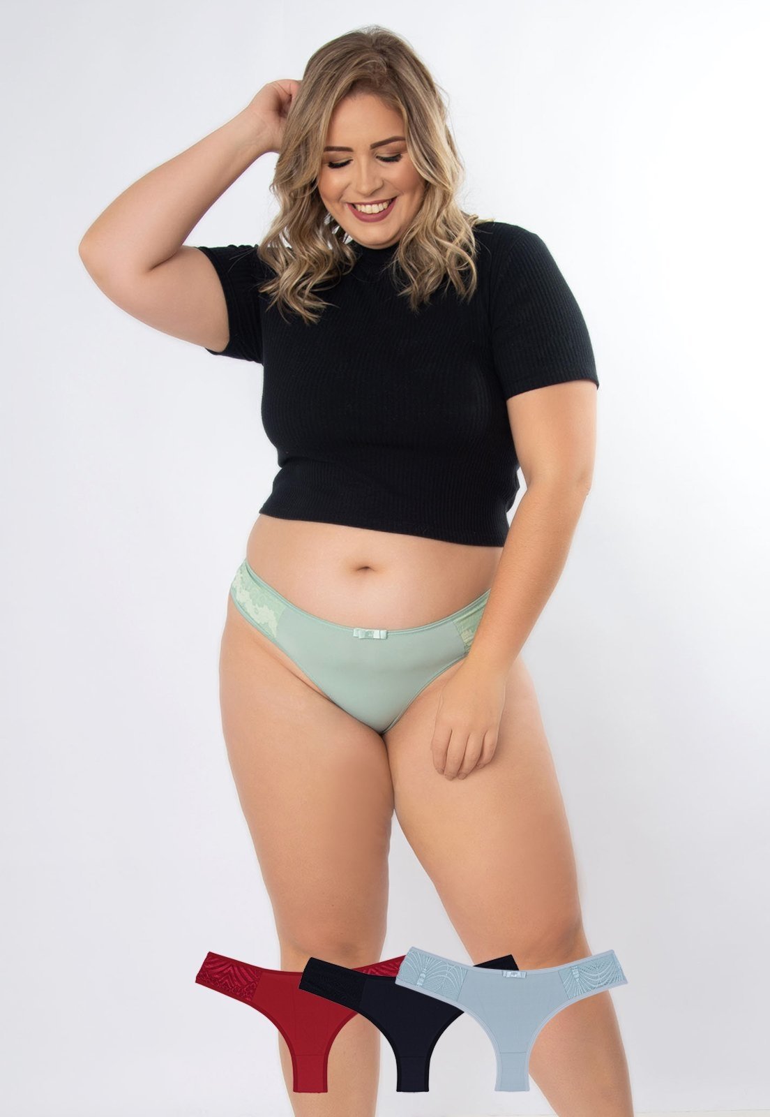 Kit 3 Calcinhas Charme Plus Size Microfibra Concept Lingerie Multicolorido