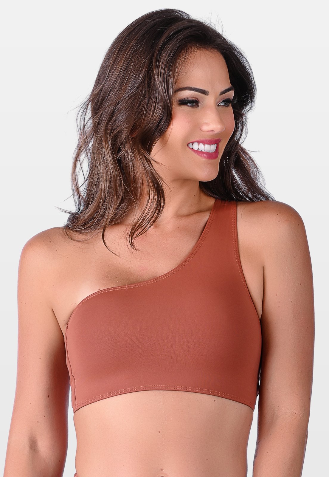Top Cropped Summer Soul Sem Bojo Um Ombro Só Marrom