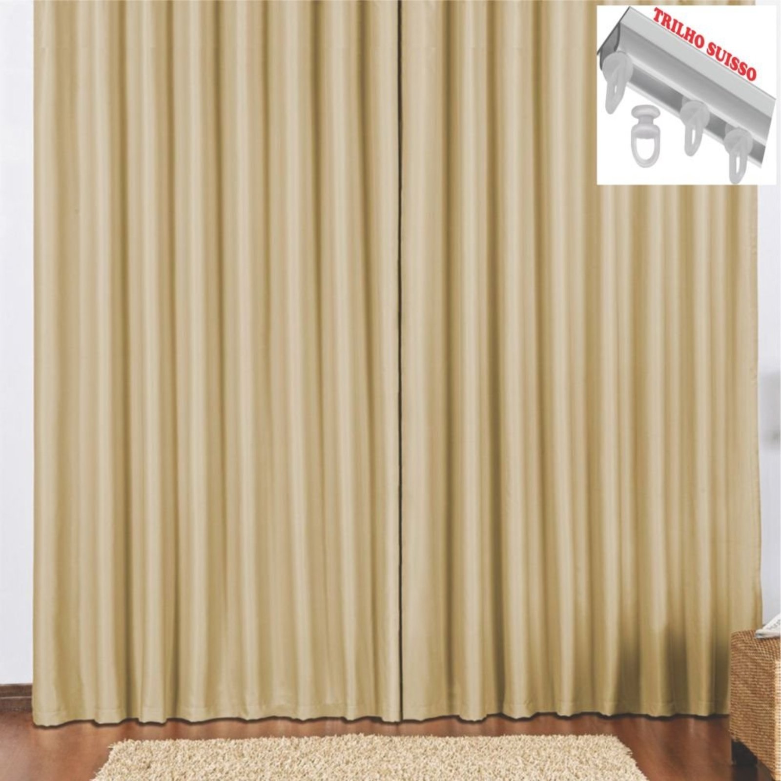 Cortina 2 Mts Sala Quarto Escritório Blackout Original para Trilho Suisso - Avelã - 100% Poliéster