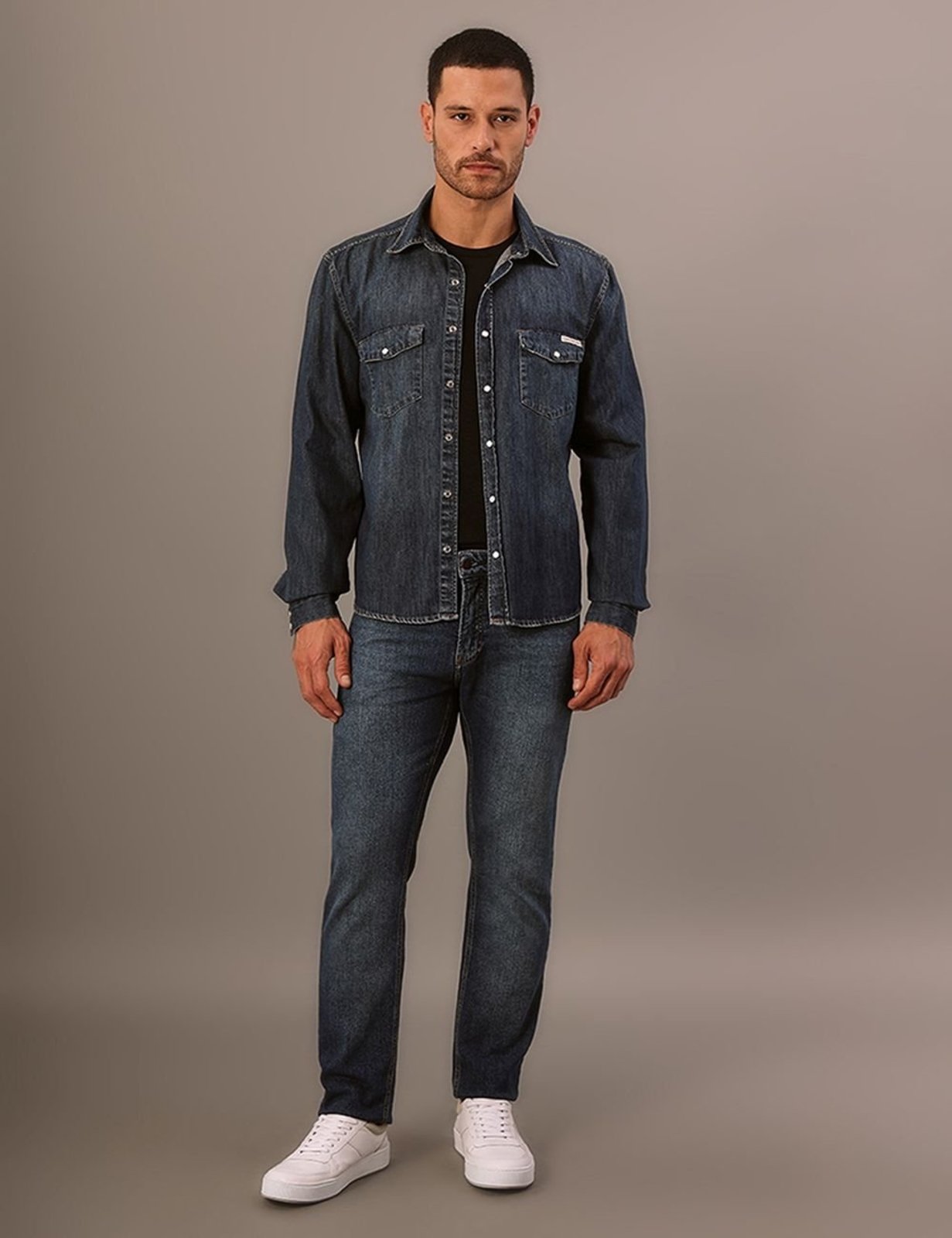 Camisa Jeans Calvin Klein Manga Longa - Azul Médio Calvin Klein Jeans