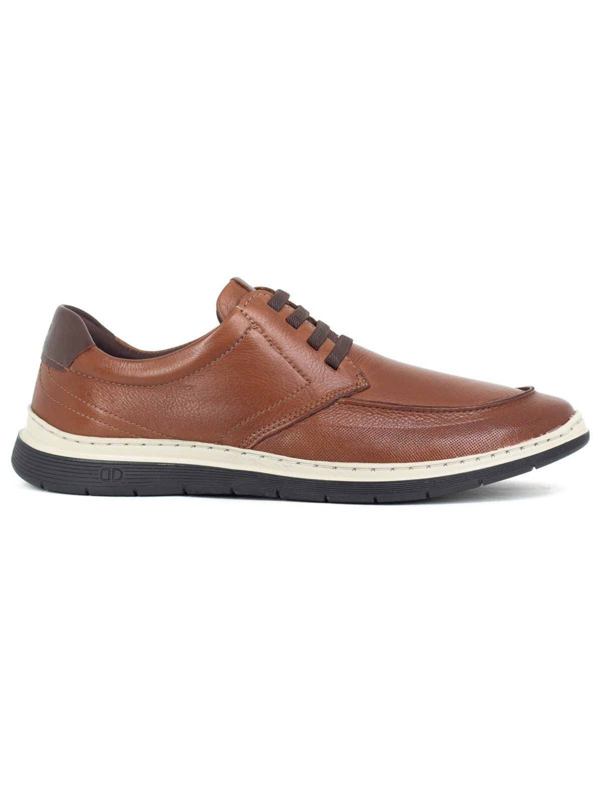 Sapato Masculino Democrata Casual Easy Leave Couro Cadarço Elástico Marrom Conhaque