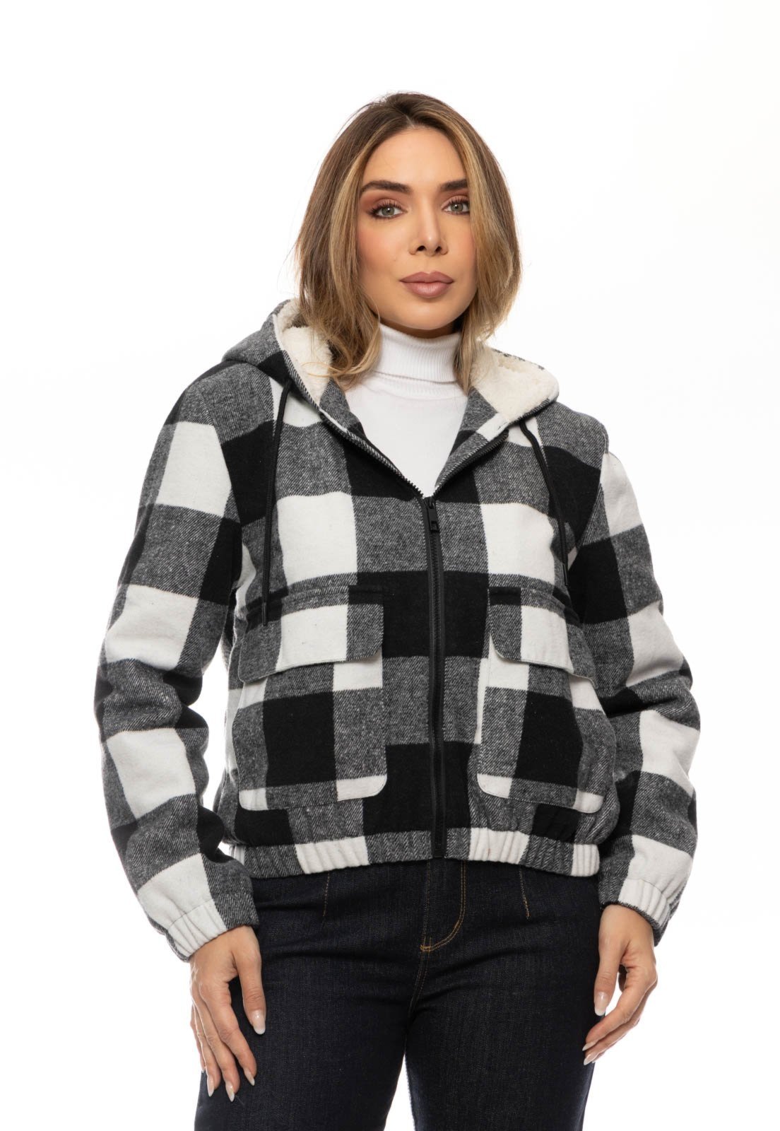 Jaqueta Feminina Cropped Xadrez Crocker - 50371
