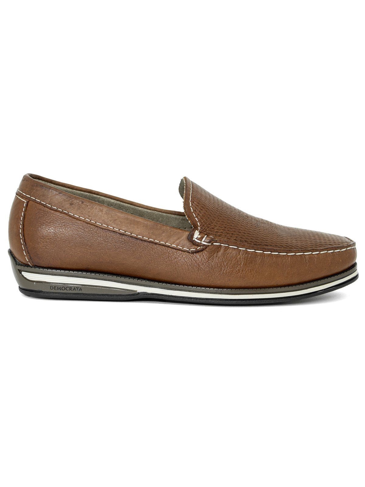 Sapato Masculino Democrata Ted Casual Couro Conforto Pressão Marrom Conhaque Liso