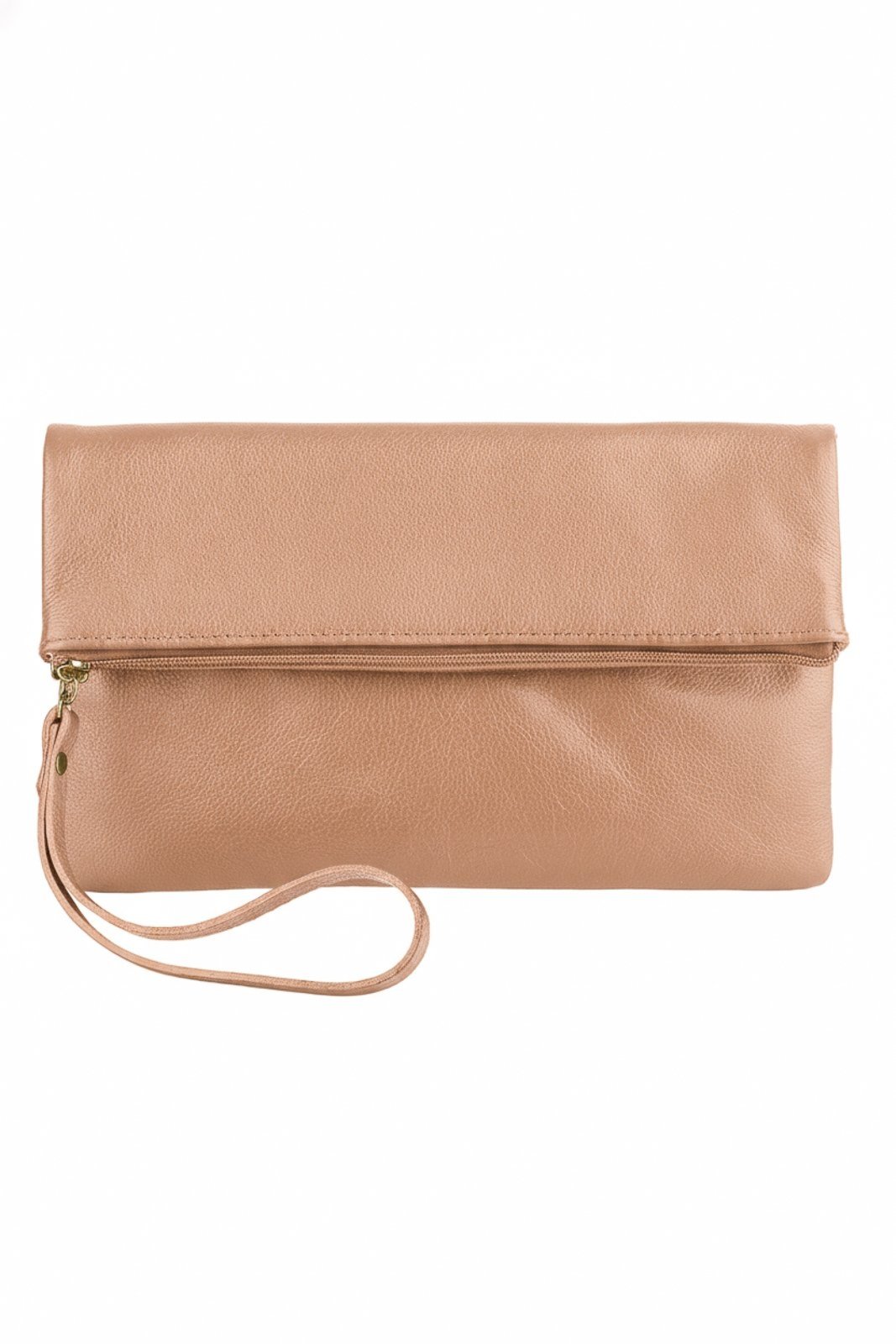 Clutch de couro liso Nikki - Bege