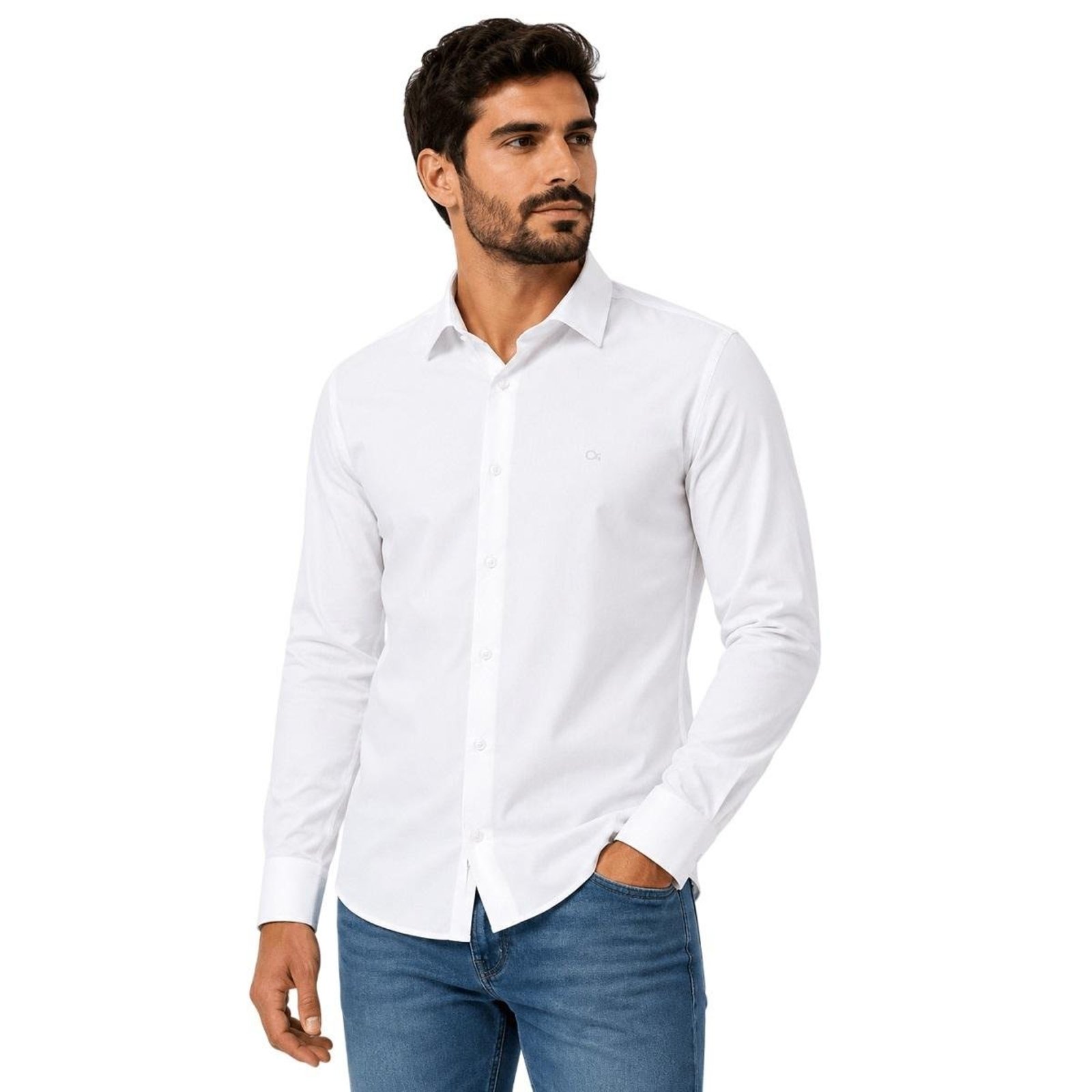 Camisa Manga Longa Essencial Slim Masculina Ogochi 001530312 Branco