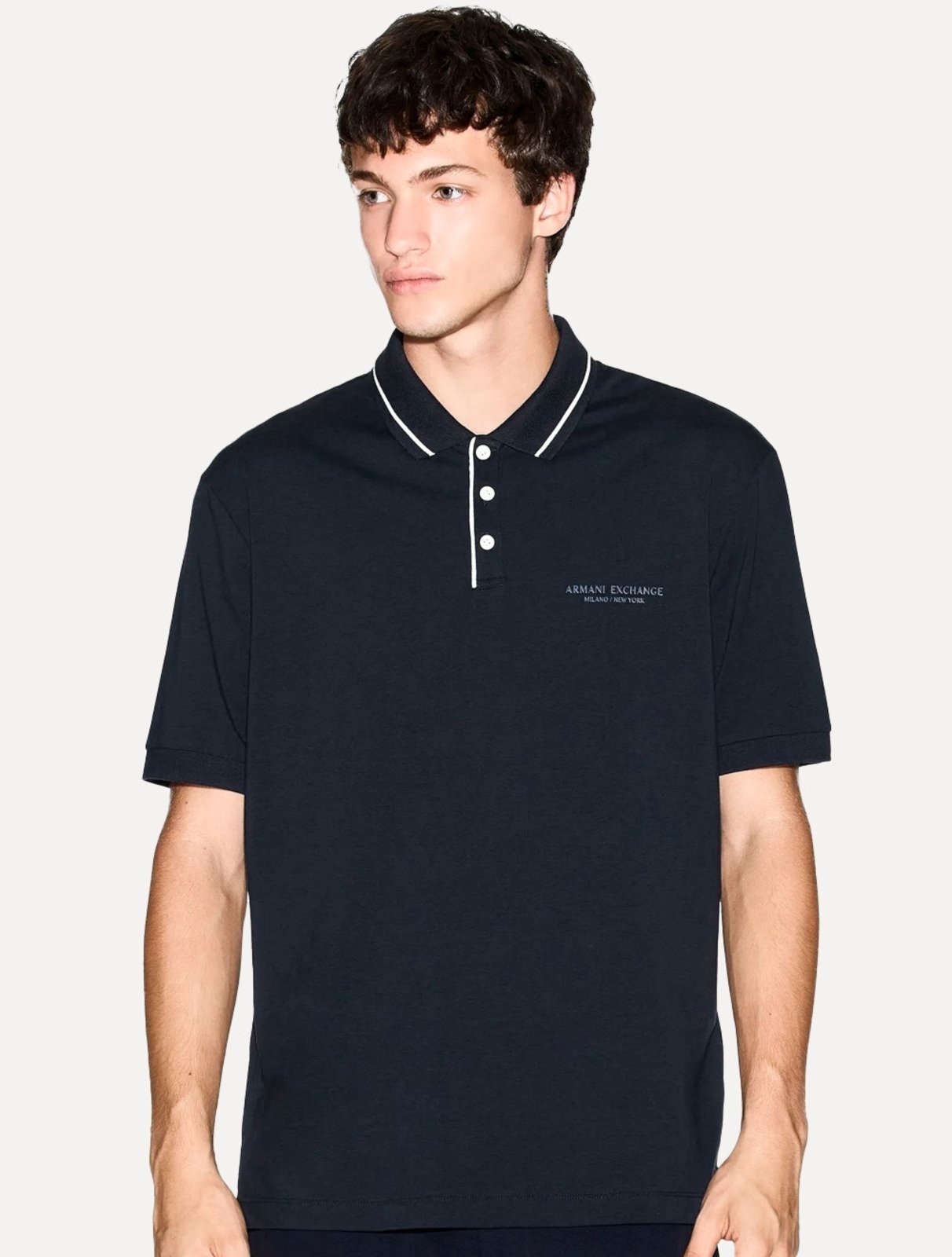 Polo Armani Exchange Masculina Regular Fit Jersey Azul Marinho
