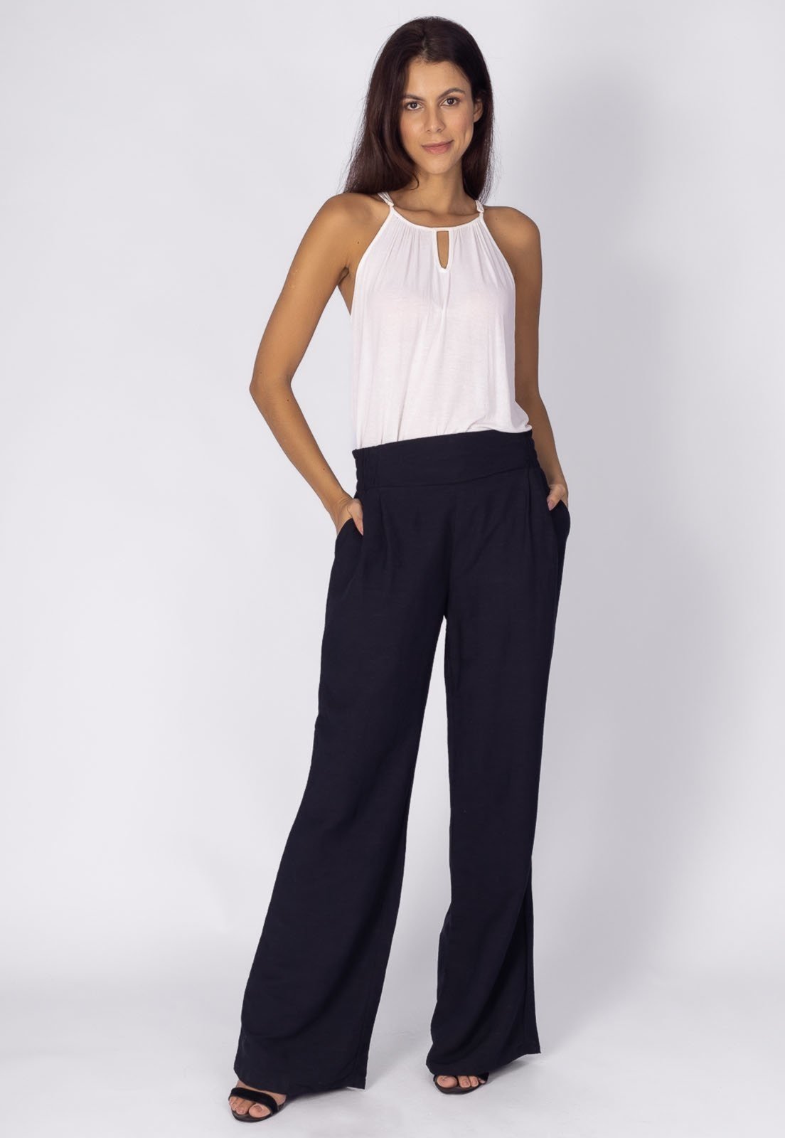 Vista 2 Calça Pantalona Amazonia Vital Viscose Reta Embuá Preta preto Amazonia Vital preto