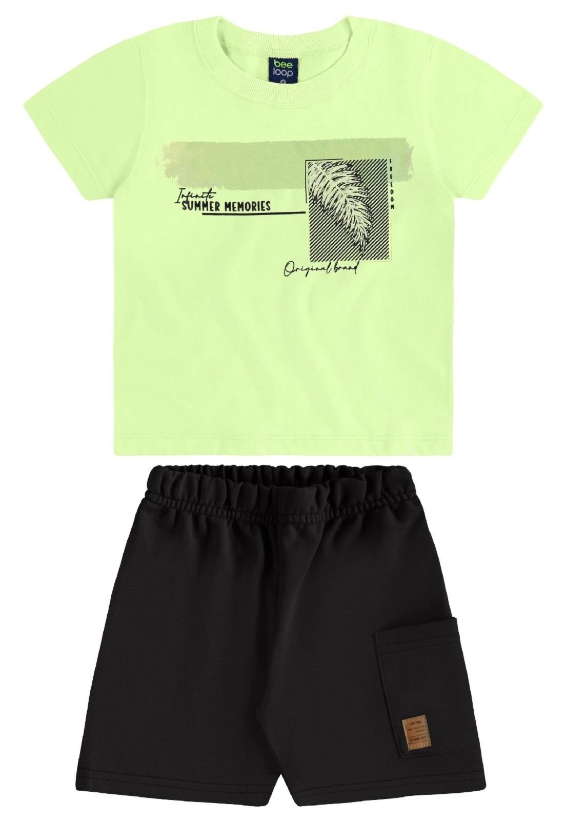 Vista 3 Infantil - Conjunto Camiseta Tropical Bermuda Bee Loop bege Bee Loop bege