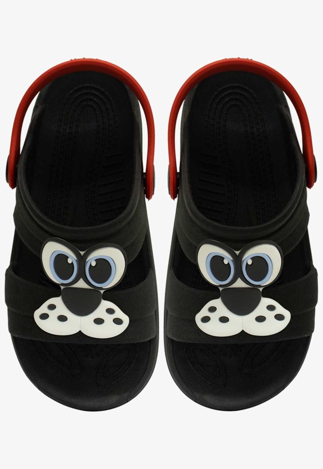 Vista 3 Infantil - Sandalia Papete Pópidi Babuche Cachorro com preto/vermelho Pópidí preto/vermelho