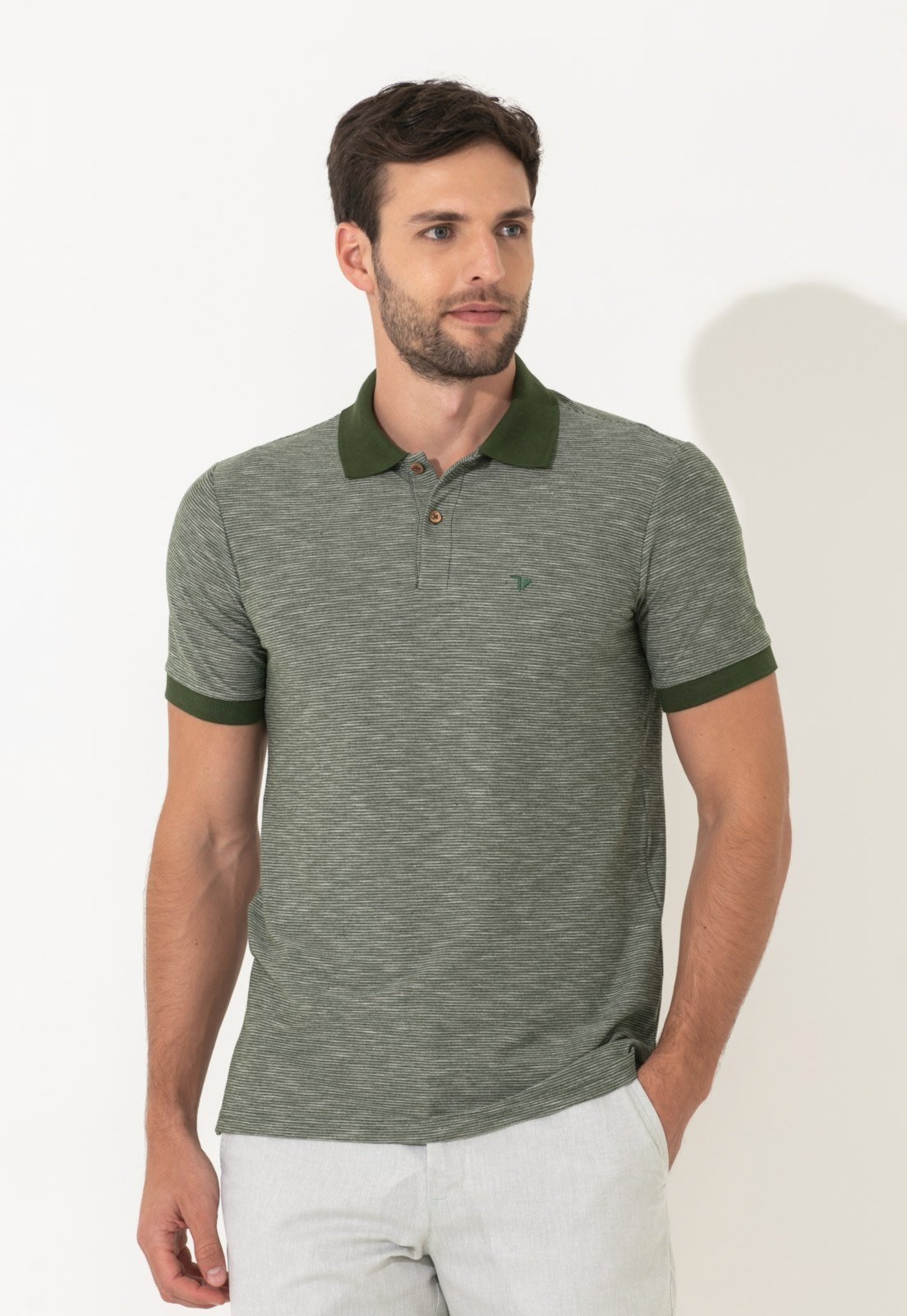 Polo Traymon Manga Curta Slim Verde Musgo
