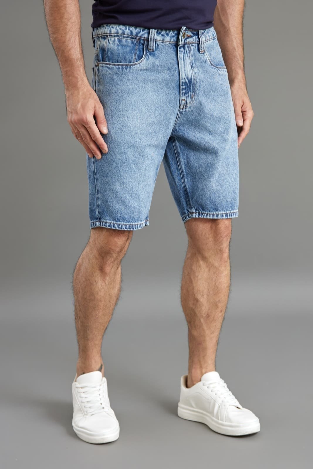 Bermuda Jeans Slim Fit Masculina Básica Five Pockets Dialogo Azul