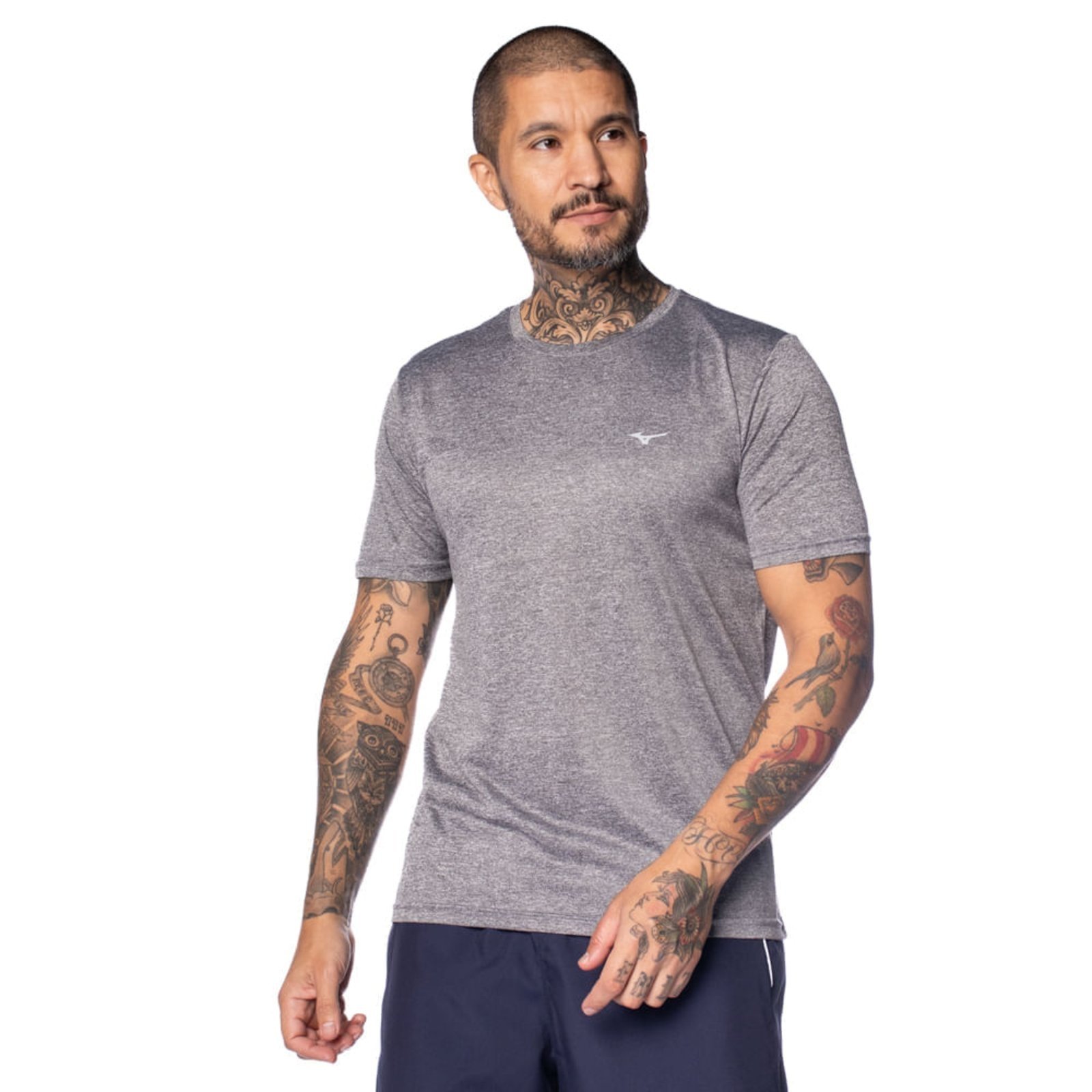 Camiseta Masculina Mizuno Run Spark II Cinza Mescla/Preto