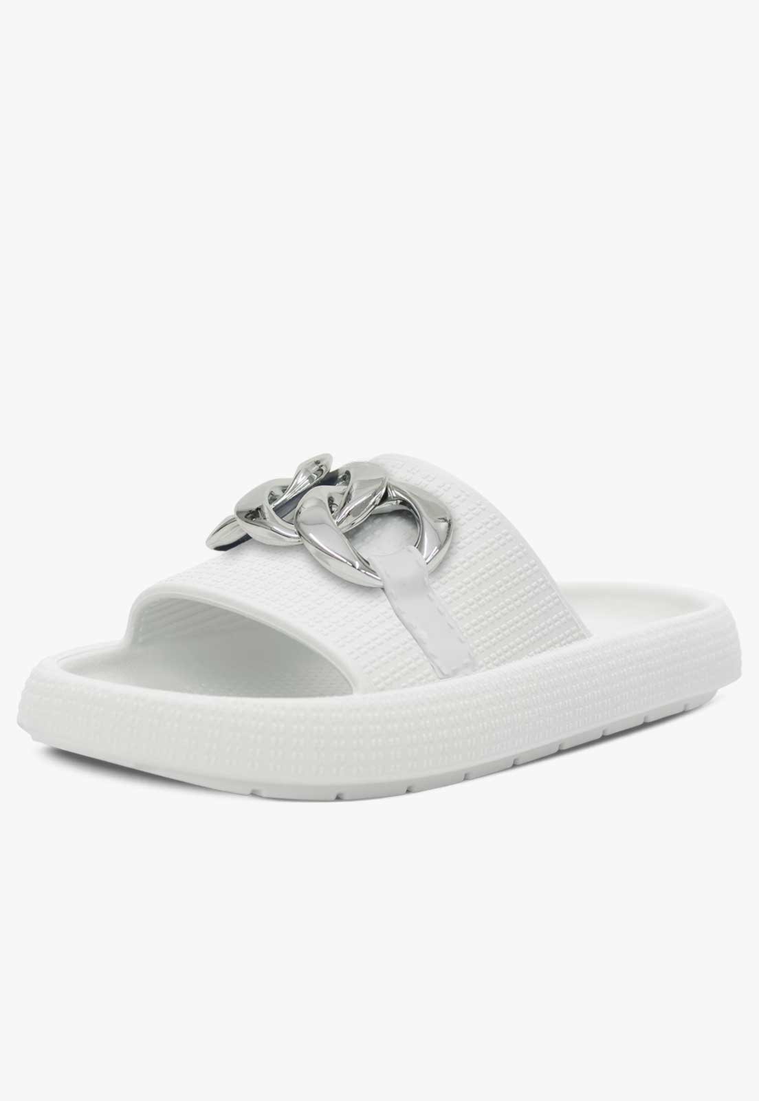 Vista 2 Infantil - Chinelo Nuvem Pópidi Menina Slide Corrente Pópidí branco
