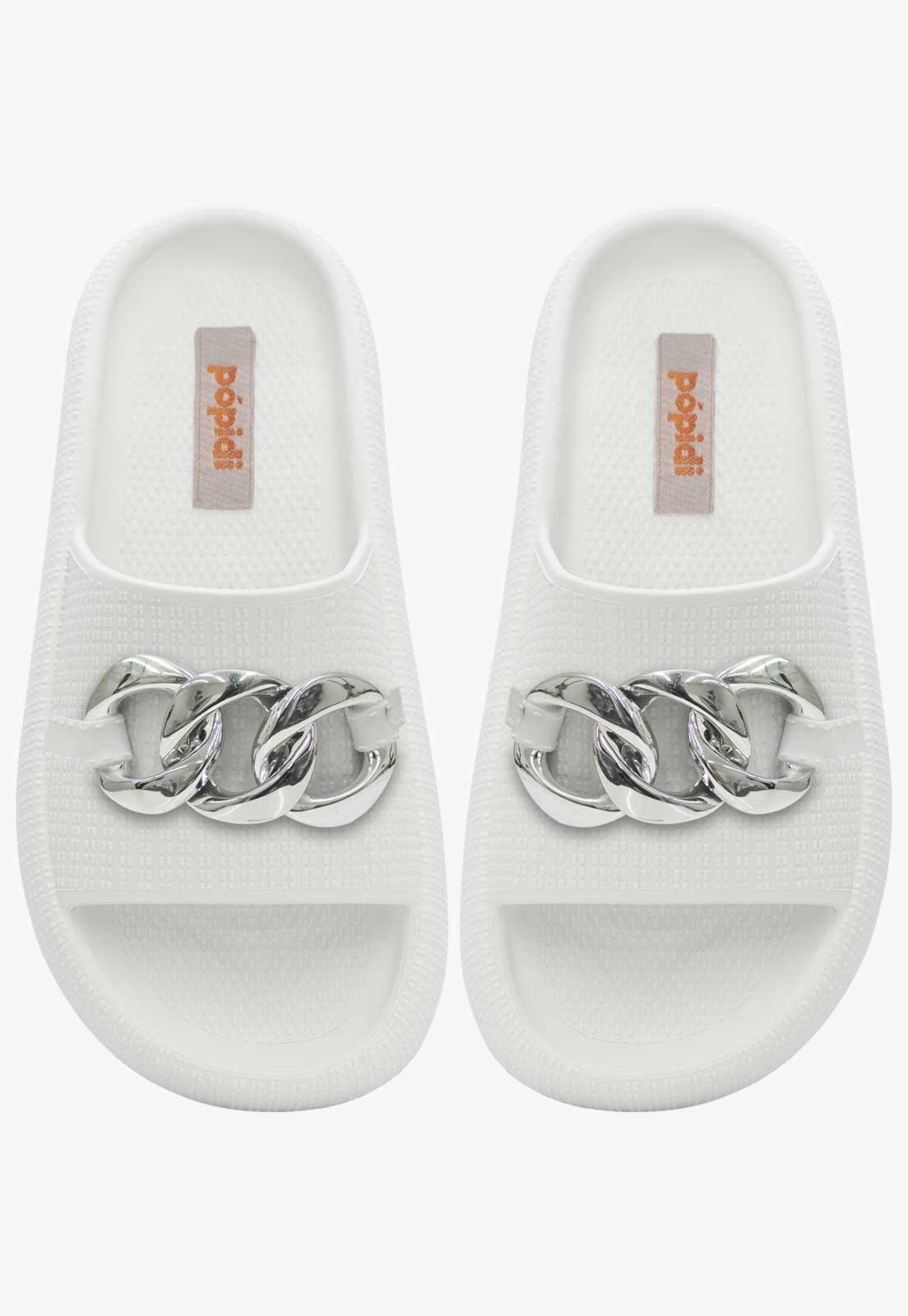 Vista 3 Infantil - Chinelo Nuvem Pópidi Menina Slide Corrente Pópidí branco