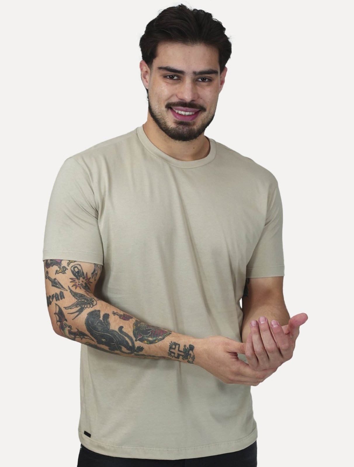 Camiseta K&J Black Masculina Slim Pima Cotton Premium Areia