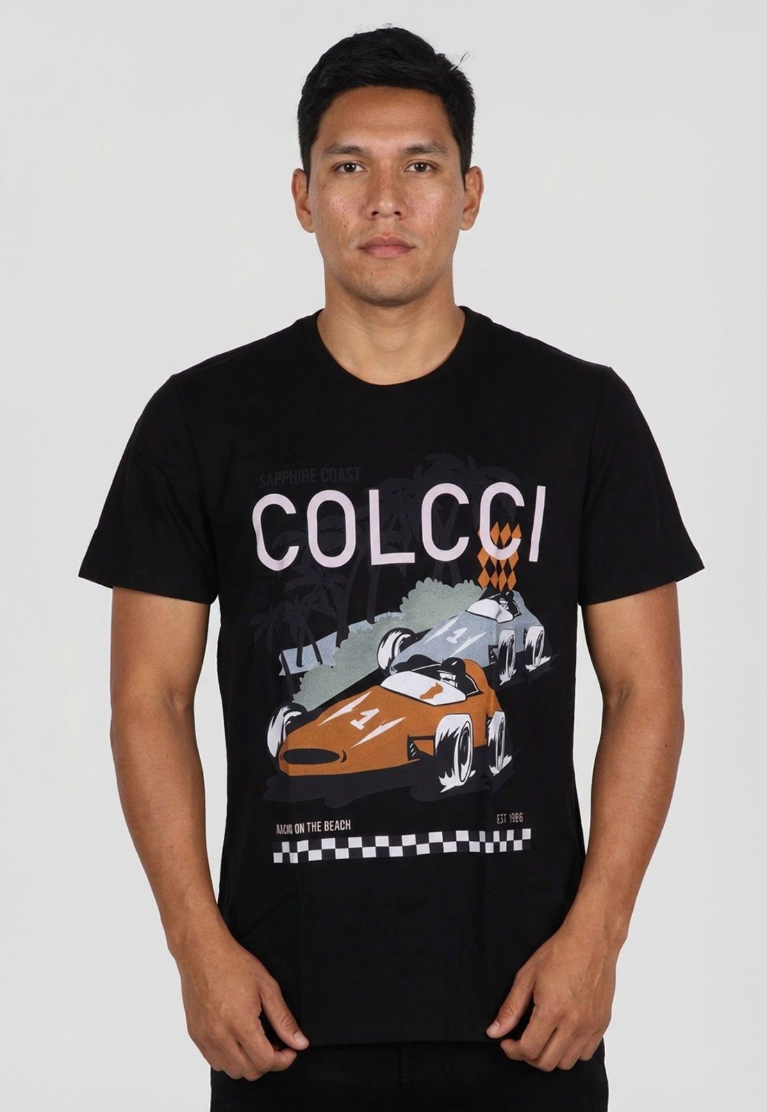 Camiseta Masculina Colcci Estampa Corrida Preta