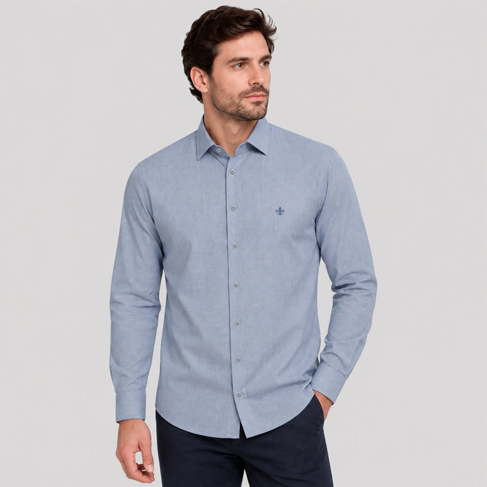 Camisa Dudalina Comfort Listrada Ve27 Azul Masculino