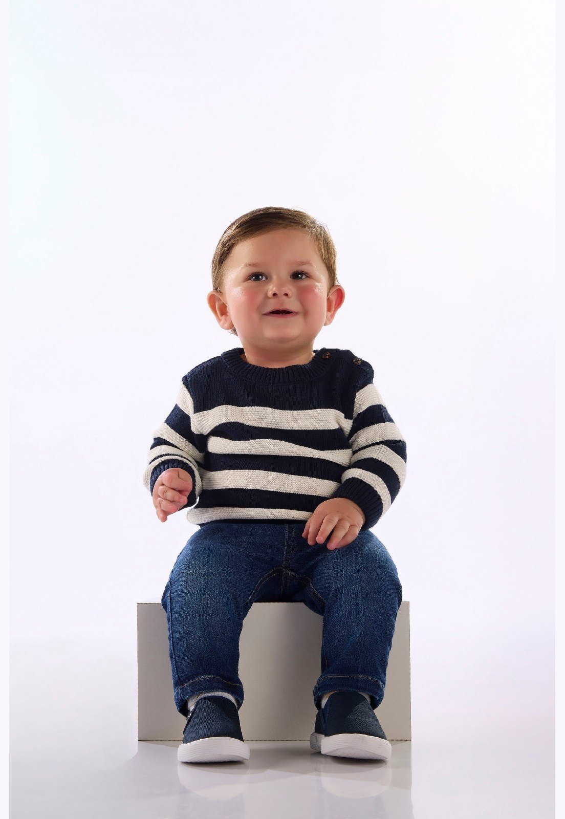Infantil - Blusão Tricot Menino Listrado Up Baby Marrom