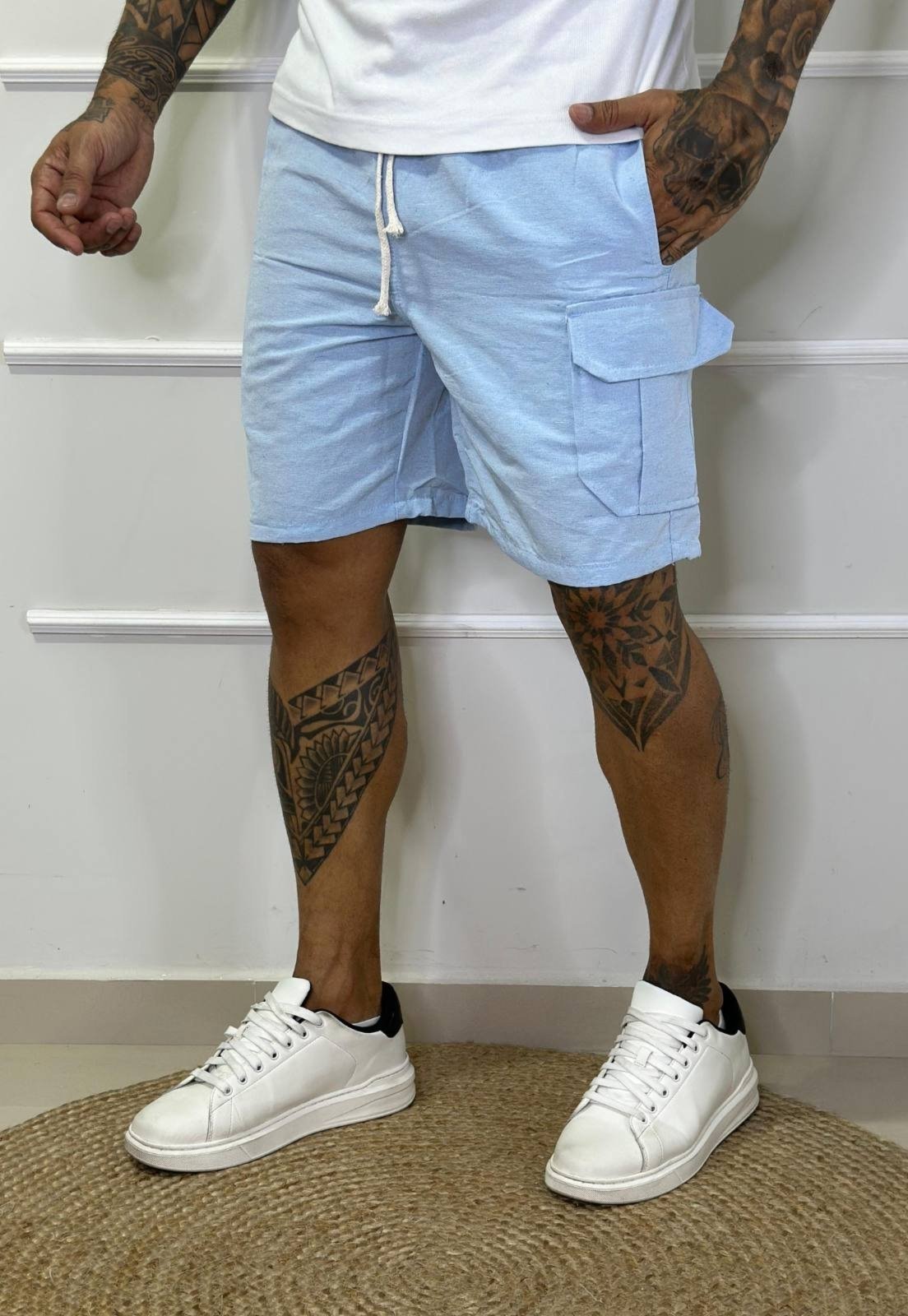 Bermuda Elegante Masculina Curta Azul Claro Mauricinho Cargo Confortável Tecido Premium