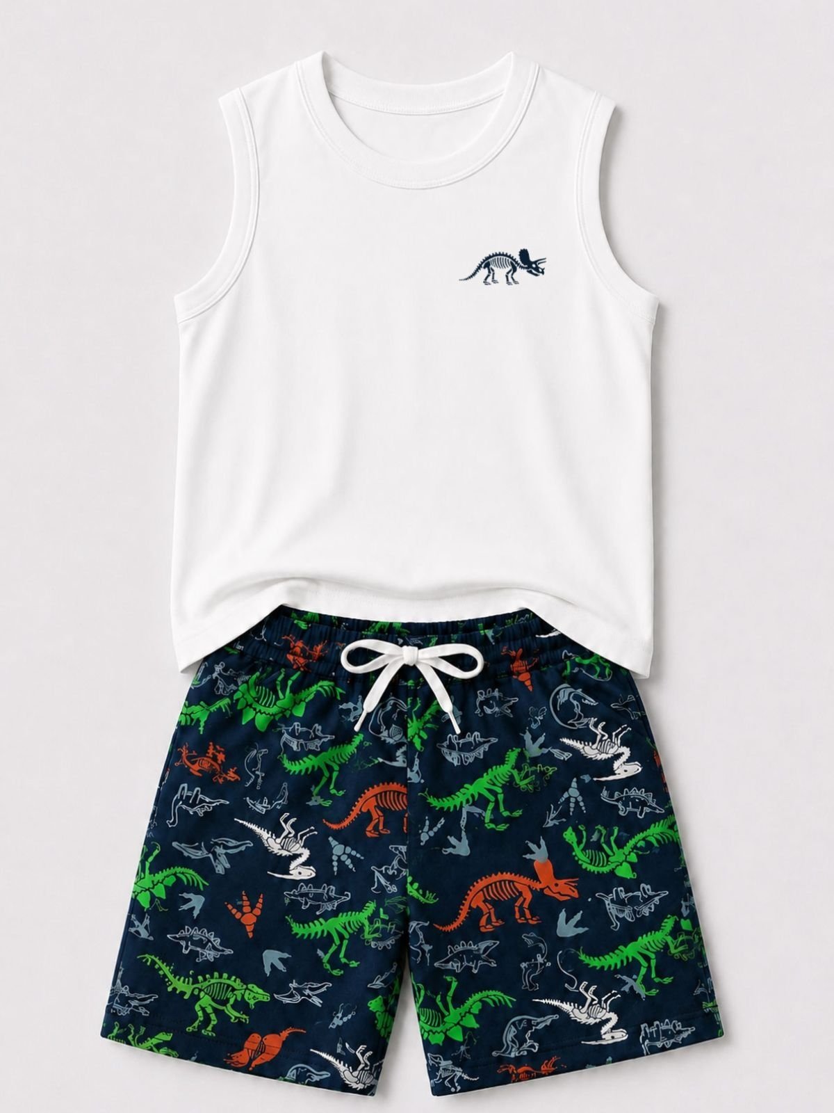 Infantil - Conjunto Regata Masculino Dino Branco